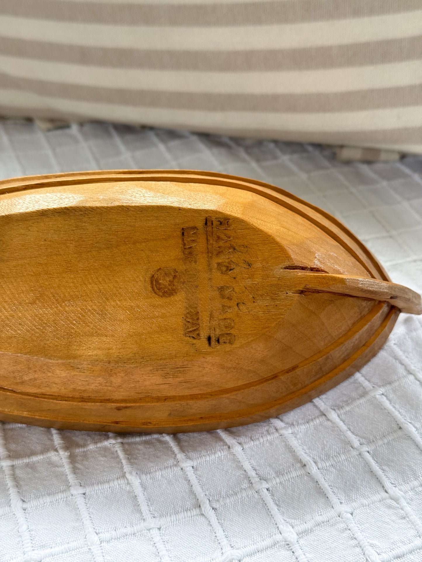 Rare Vintage Norwegian Hand-Carved Birch Wood ‘Boat Bowl’ with Seated Figure – Midcentury Scandinavian Folk Art