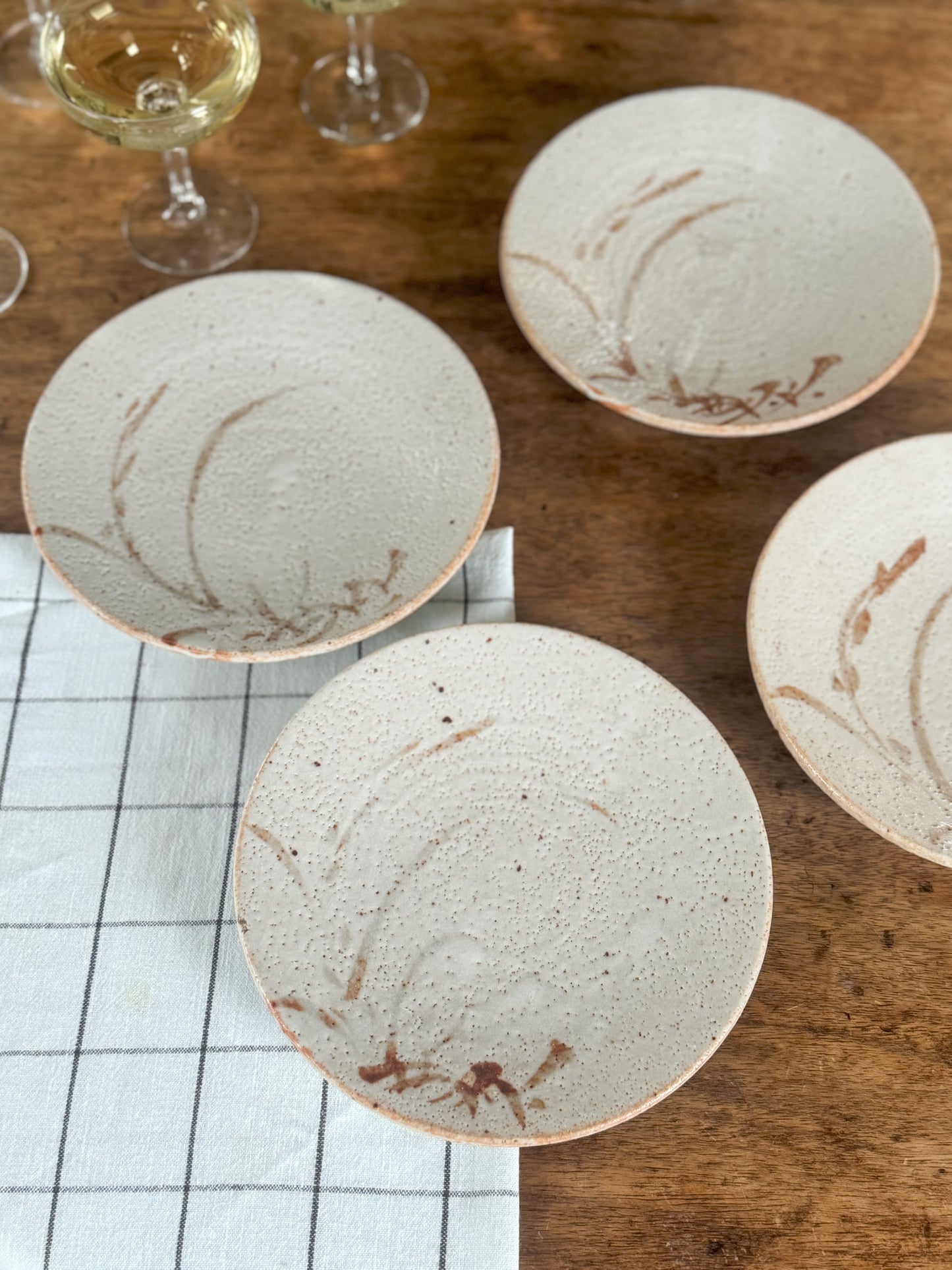 Vintage Unique Chinese Studio Pottery Plates | Set of 4