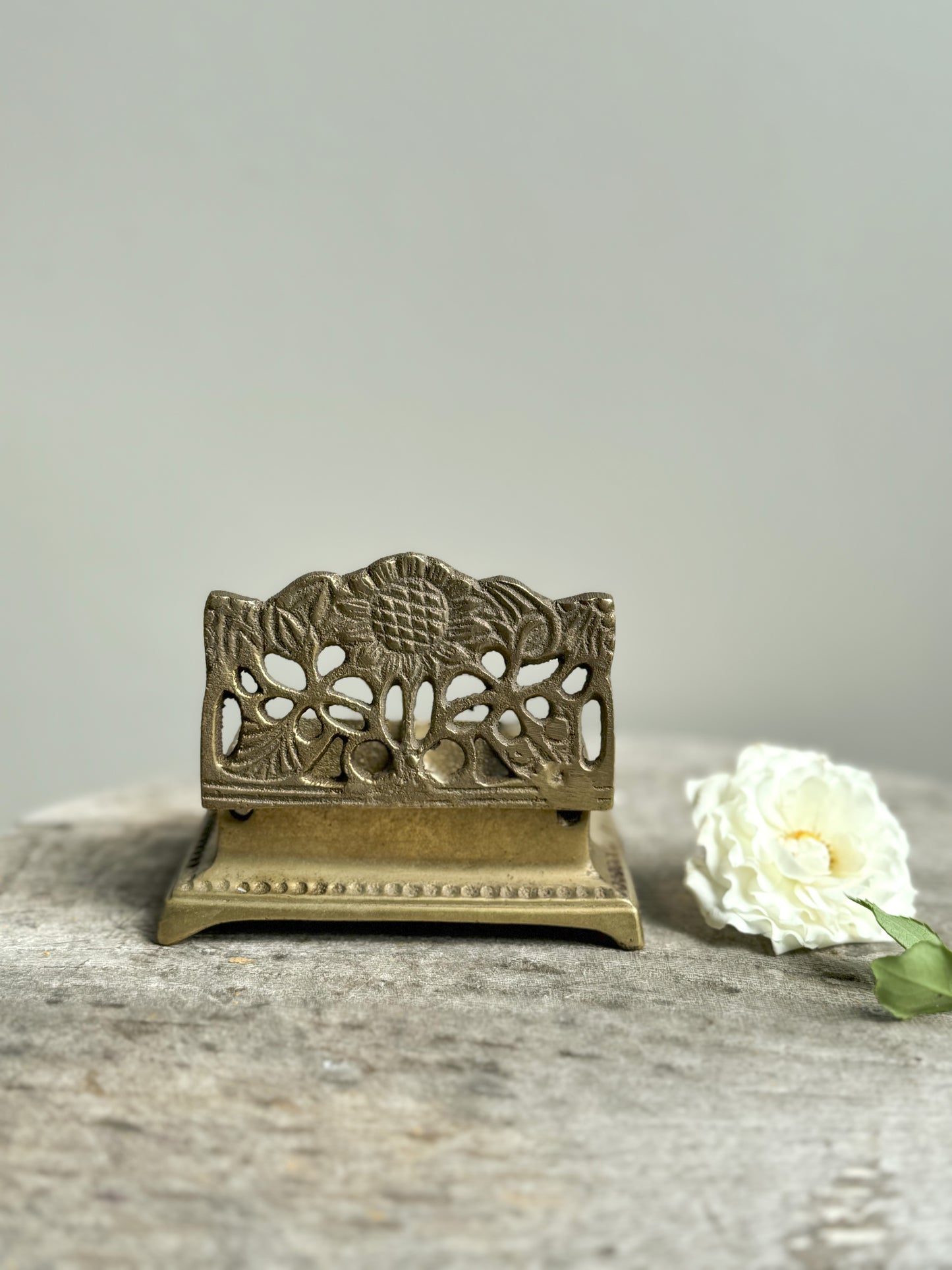 Solid Brass Sunflower Inkwell