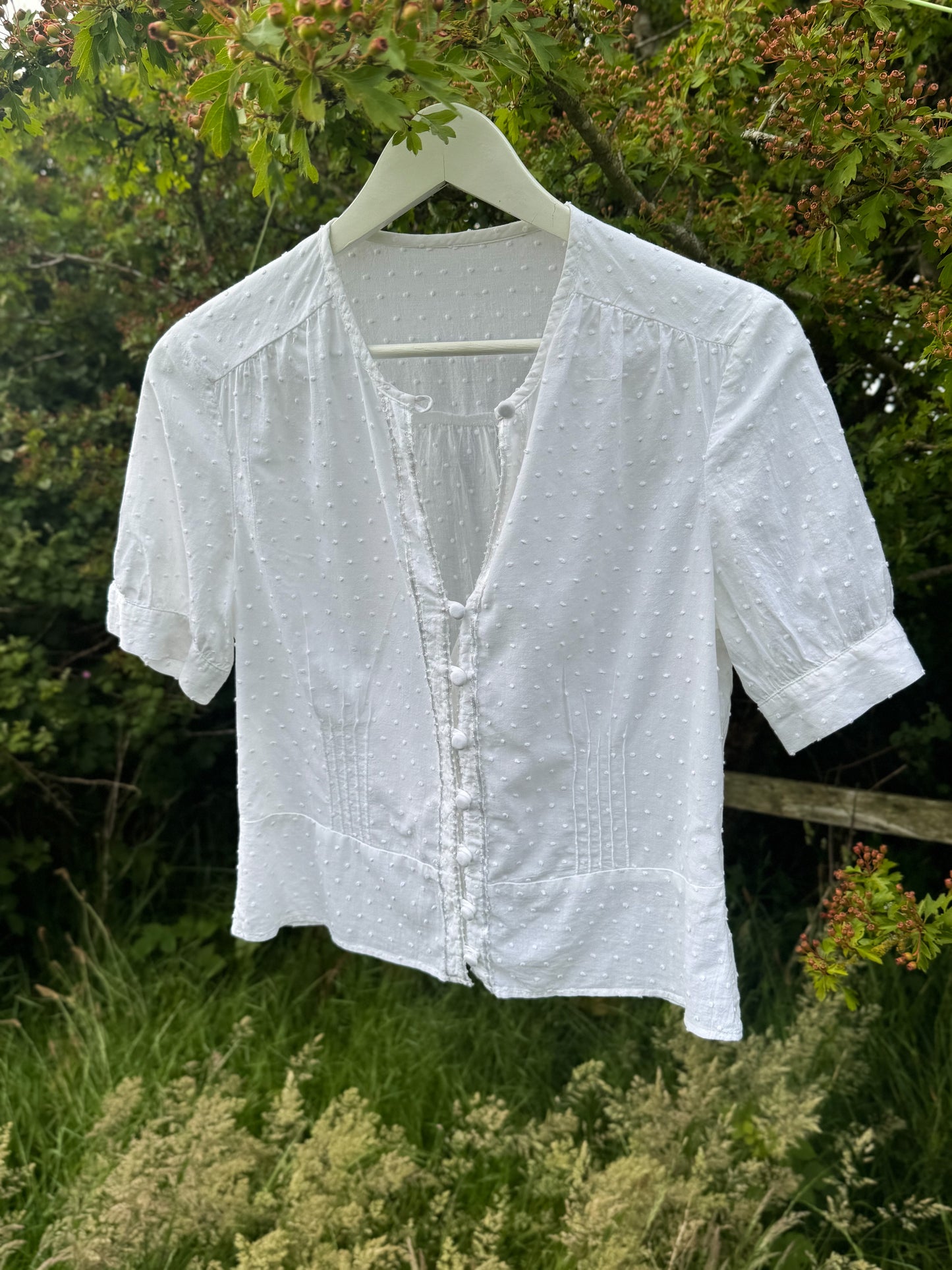 M&S White Cotton Cropped Button Up Blouse, Size Small