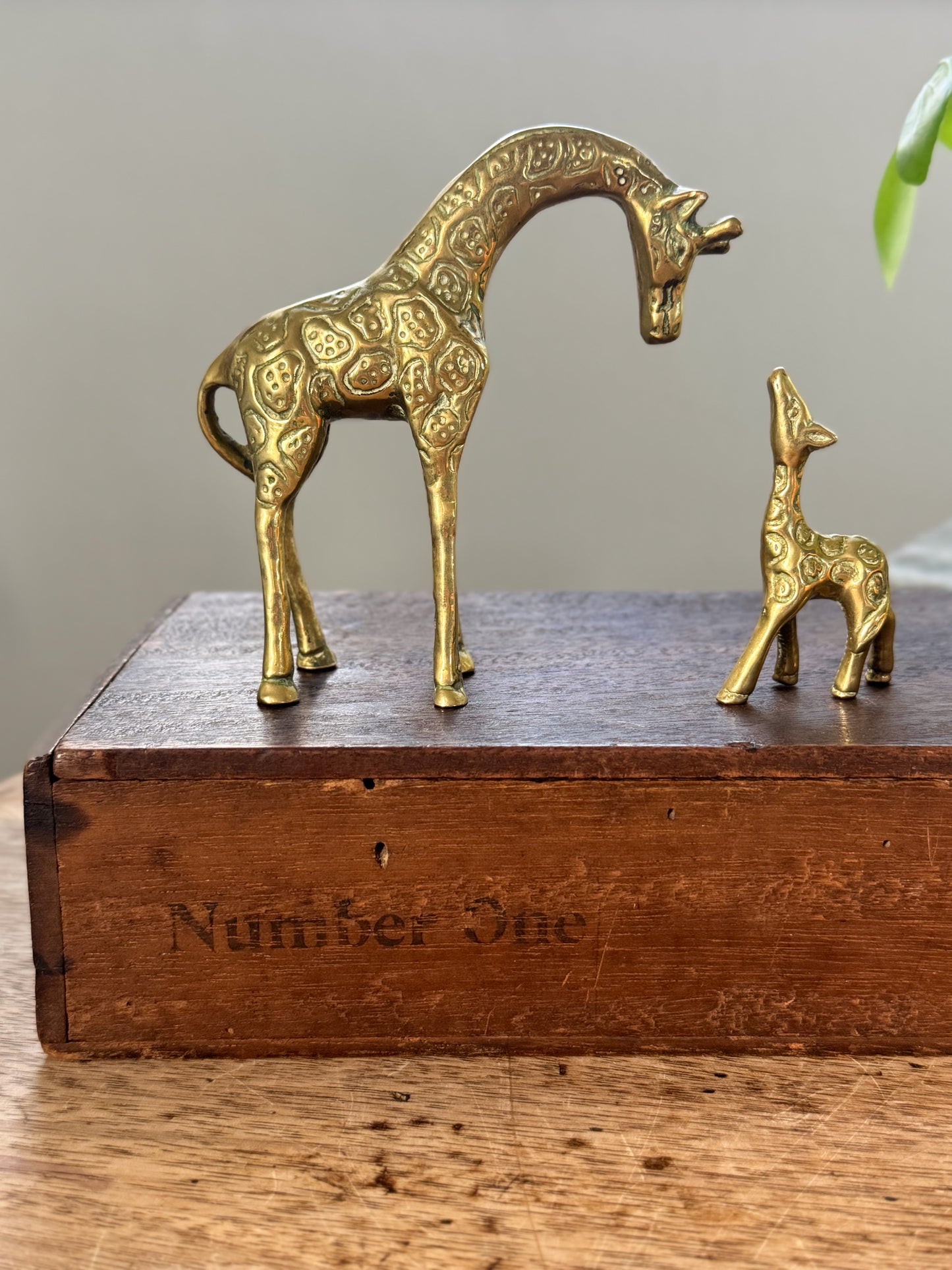 Vintage Midcentury Solid Brass Giraffe Pair - Mother & Baby