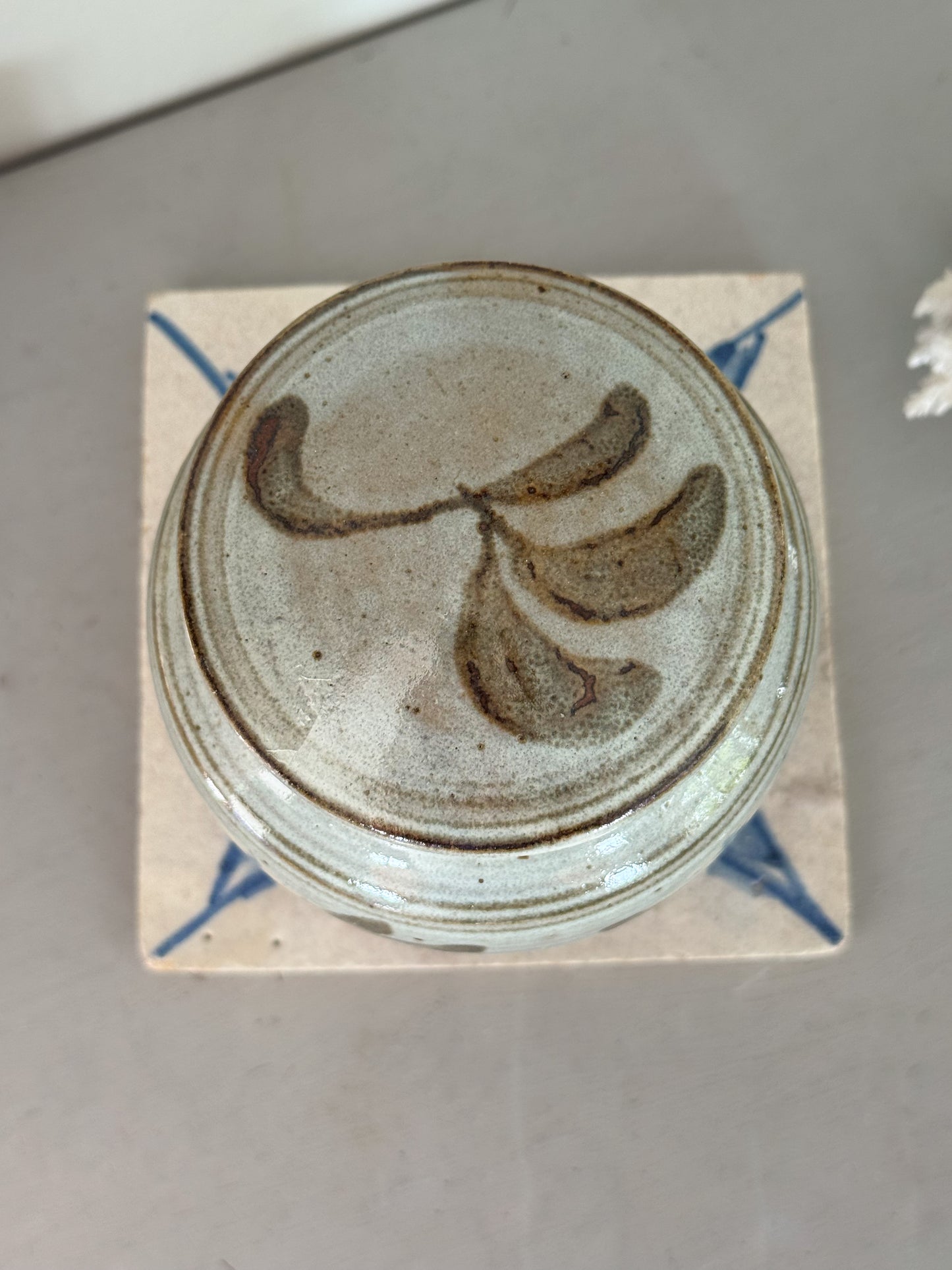Vintage Studio Pottery Abstract Botanical Lidded Jar