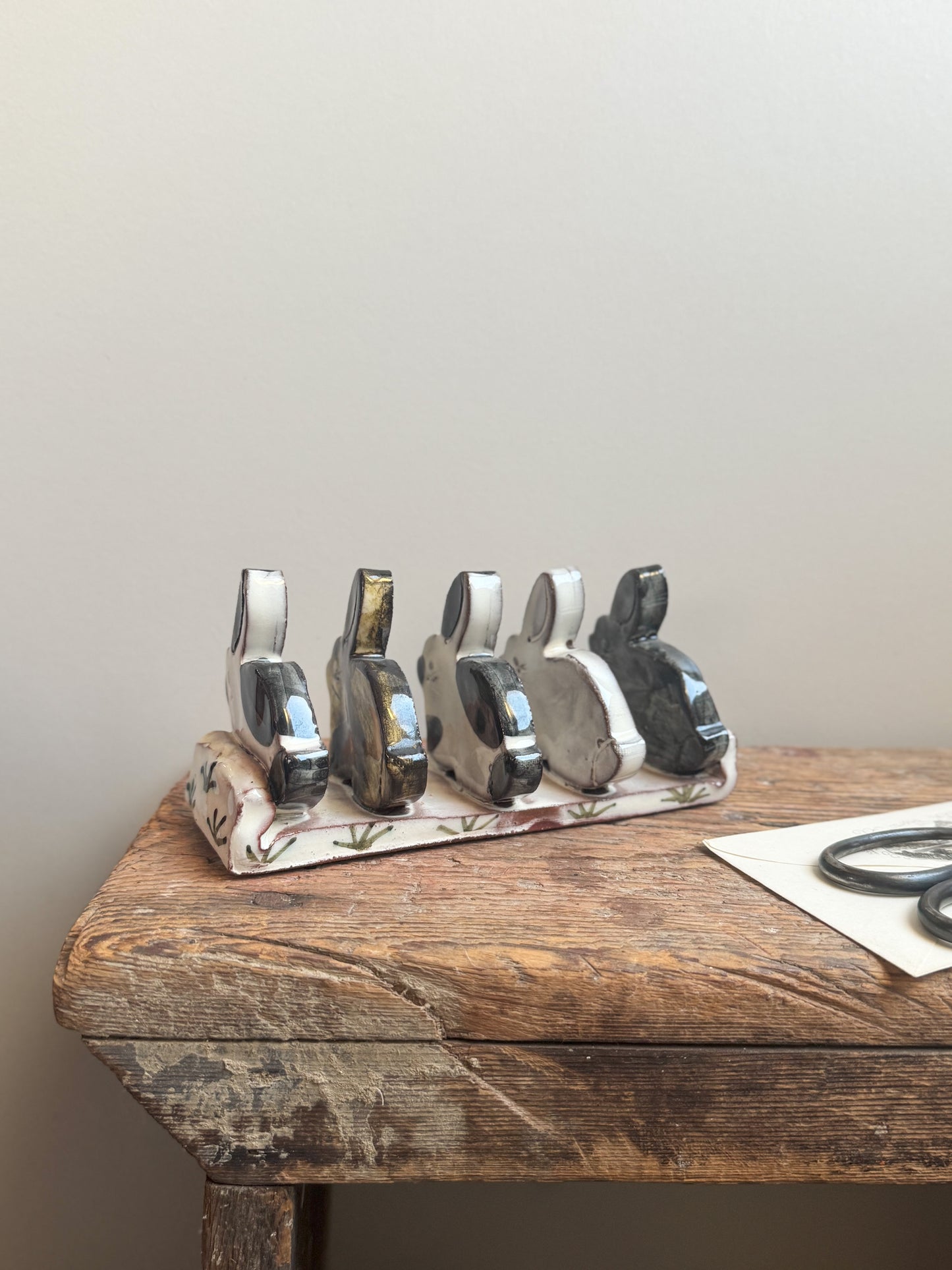 Studio Pottery Slipware ‘Bunny Rabbit’ Letter Rack by Heather Swain, Cornwall | Toast Rack, Napkin Holder
