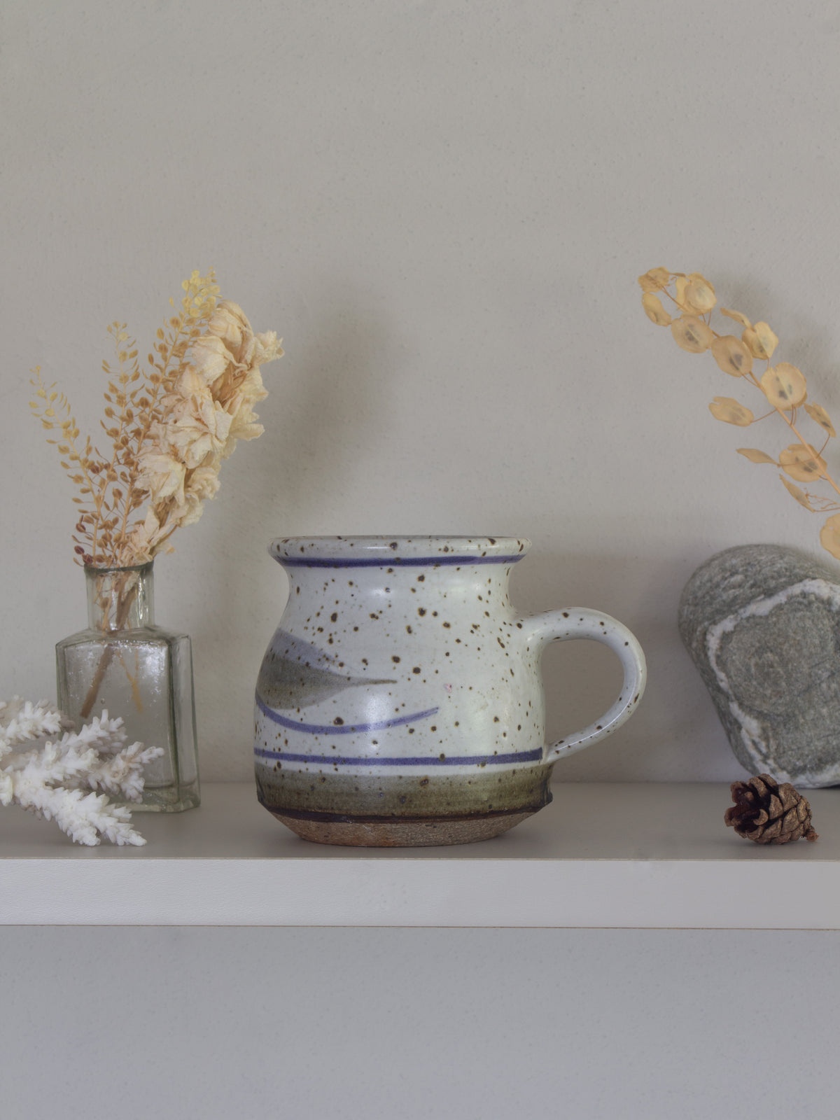Vintage Speckled Blue & White Abstract Studio Pottery Mug