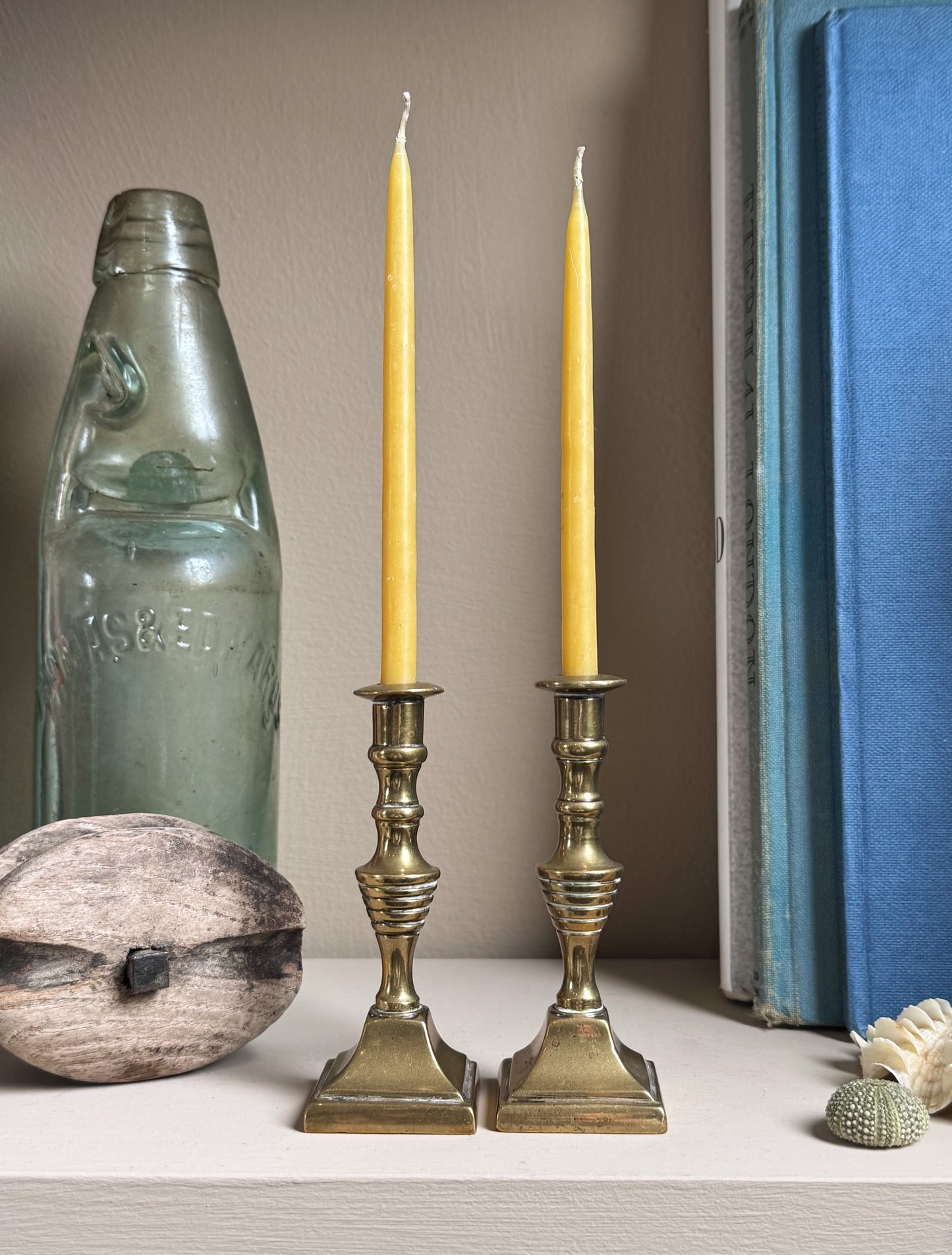 Antique Victorian Solid Brass Beehive Miniature Candlesticks (Pair)