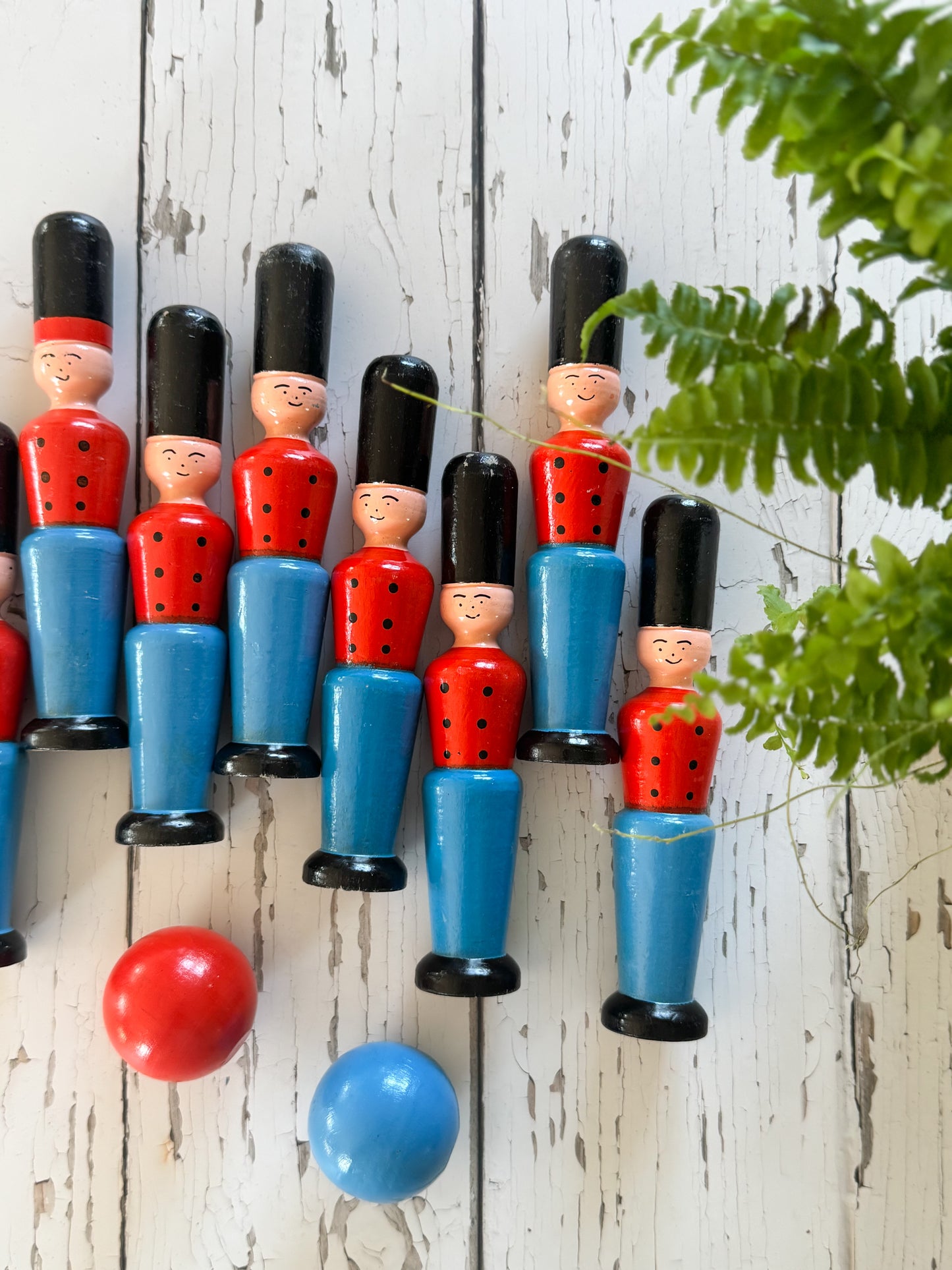 Vintage Midcentury French Hand-Painted Wooden ‘Soldier’ Skittles
