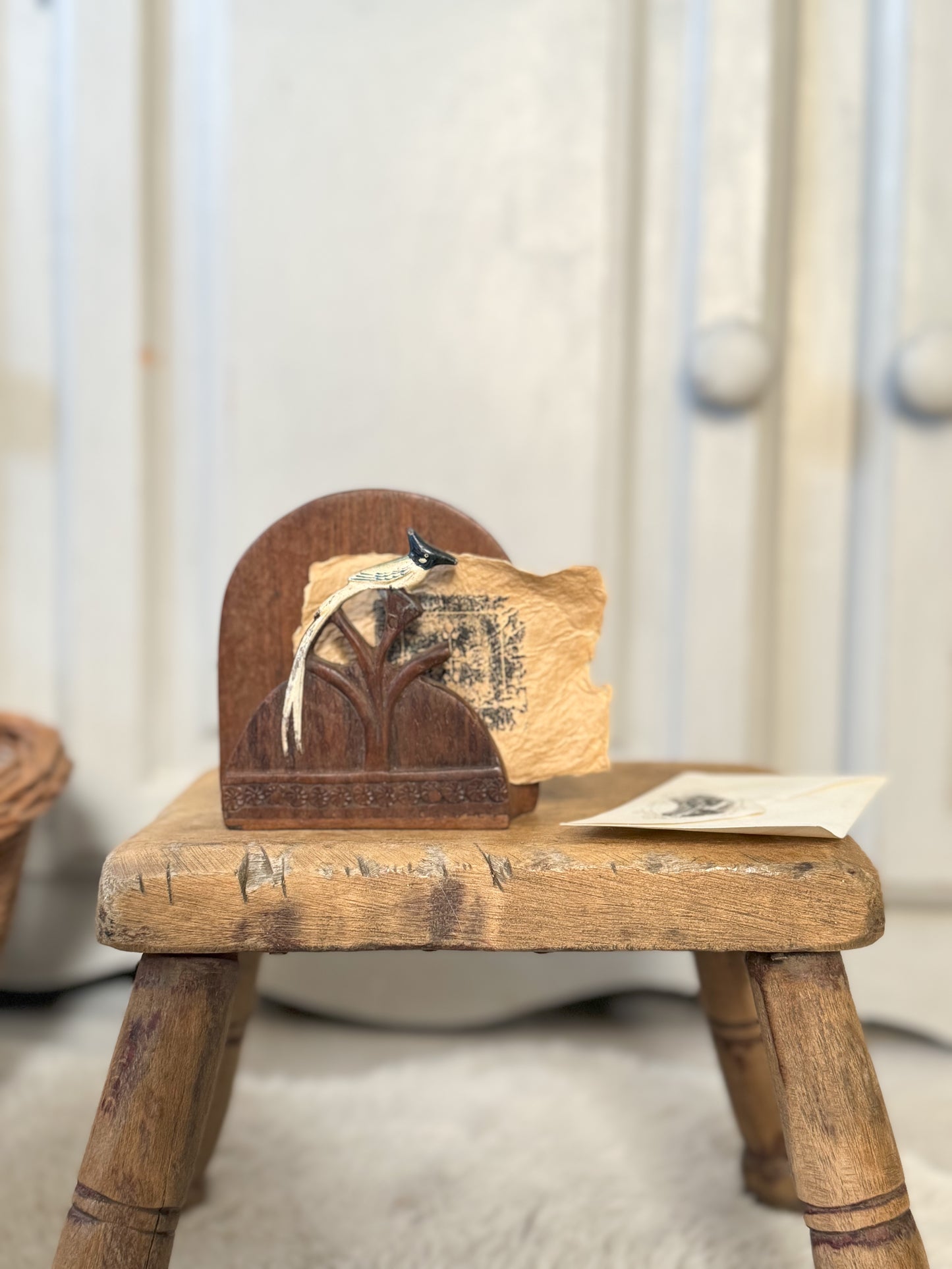 Hand-Carved & Painted Wooden Bird Letter Rack