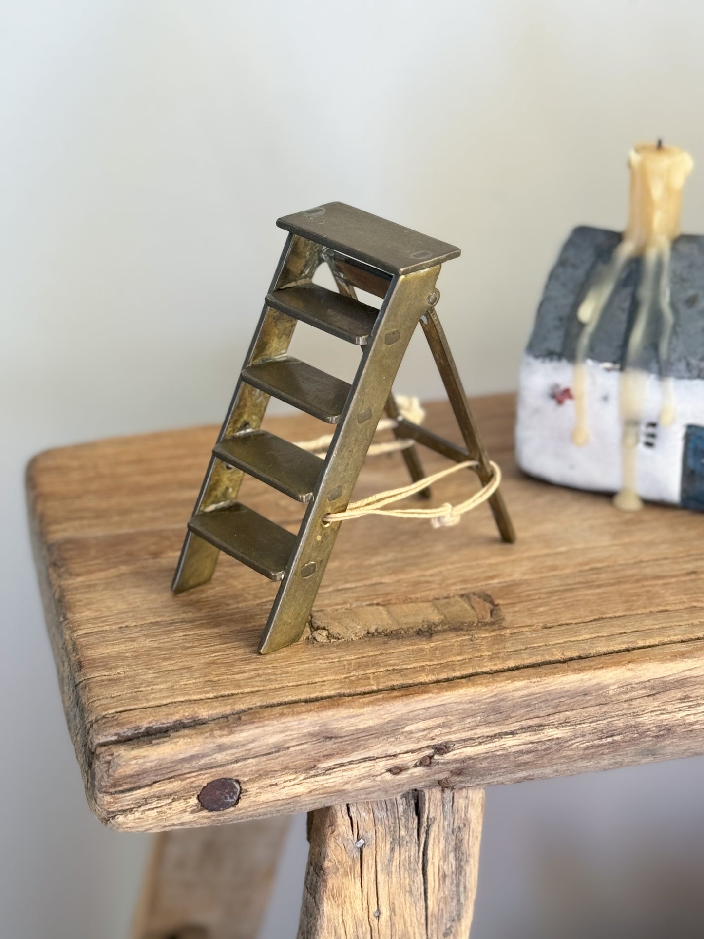 Vintage Handmade Miniature Brass Step Ladder