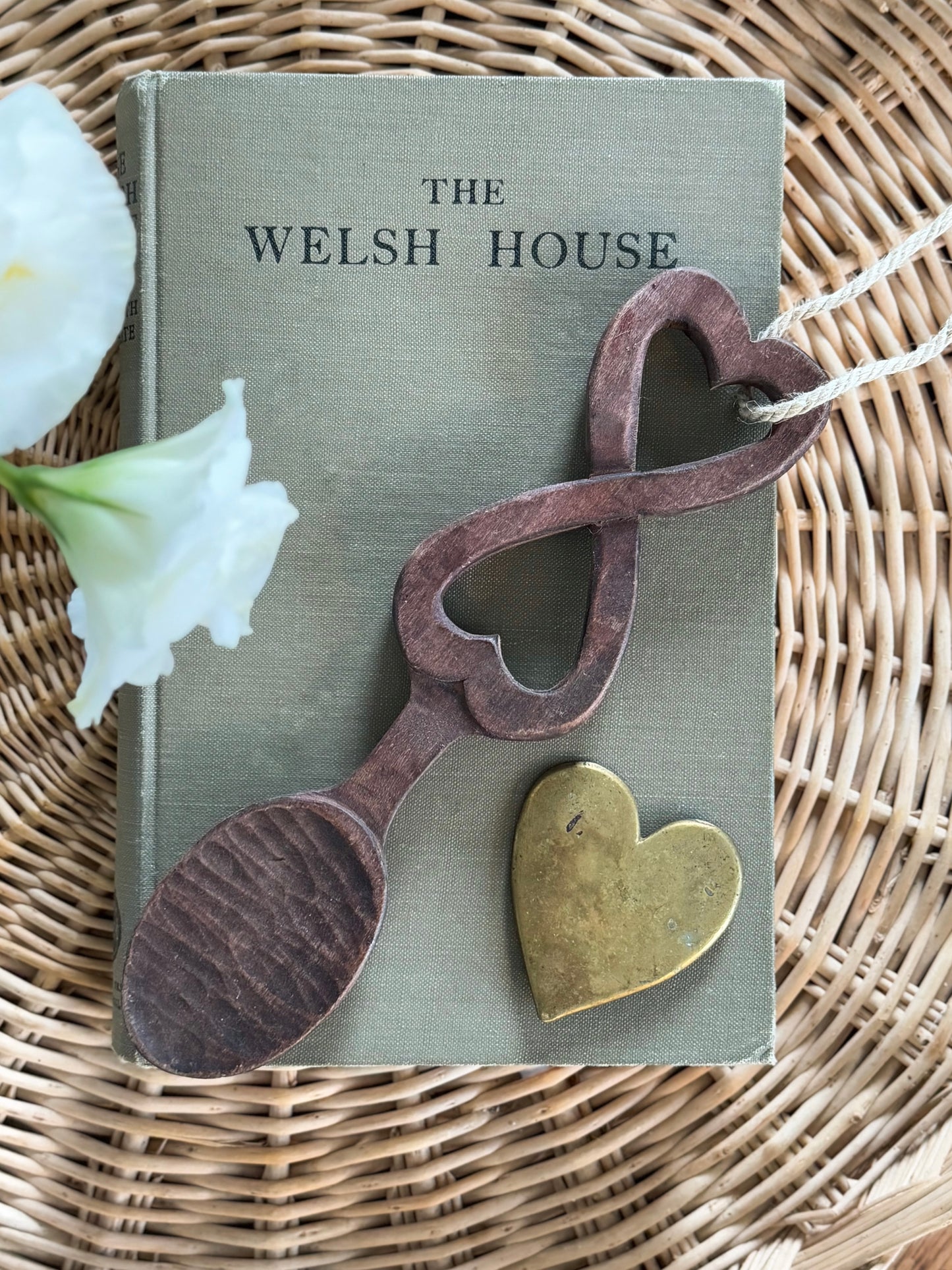 Hand-Carved Welsh Love Spoon • Two Hearts