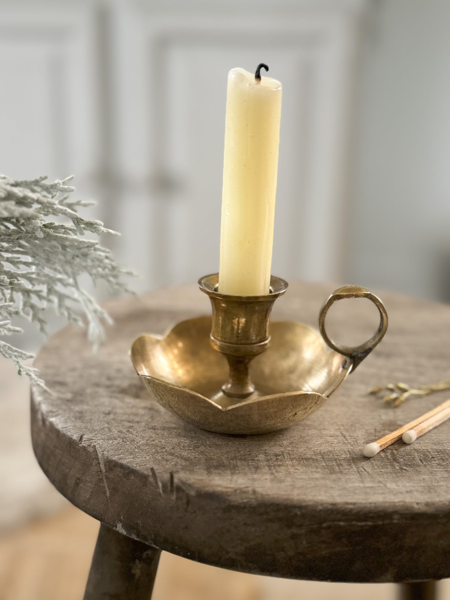 Vintage Solid Brass Scalloped Chamberstick