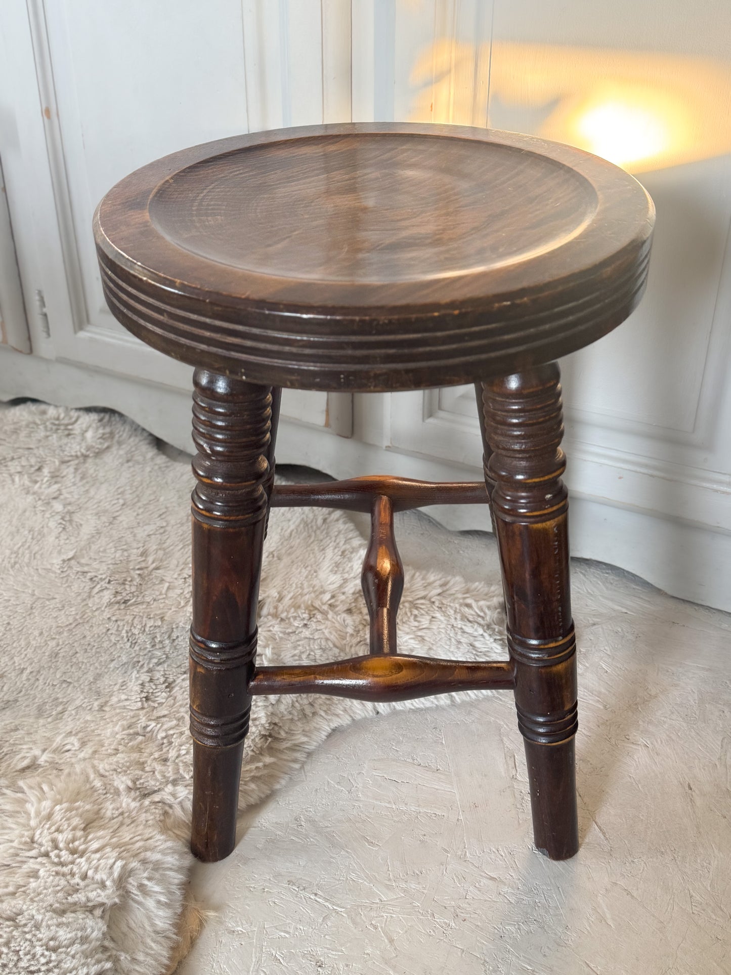 Antique 19th Century Hand-Turned Solid Oak Stool