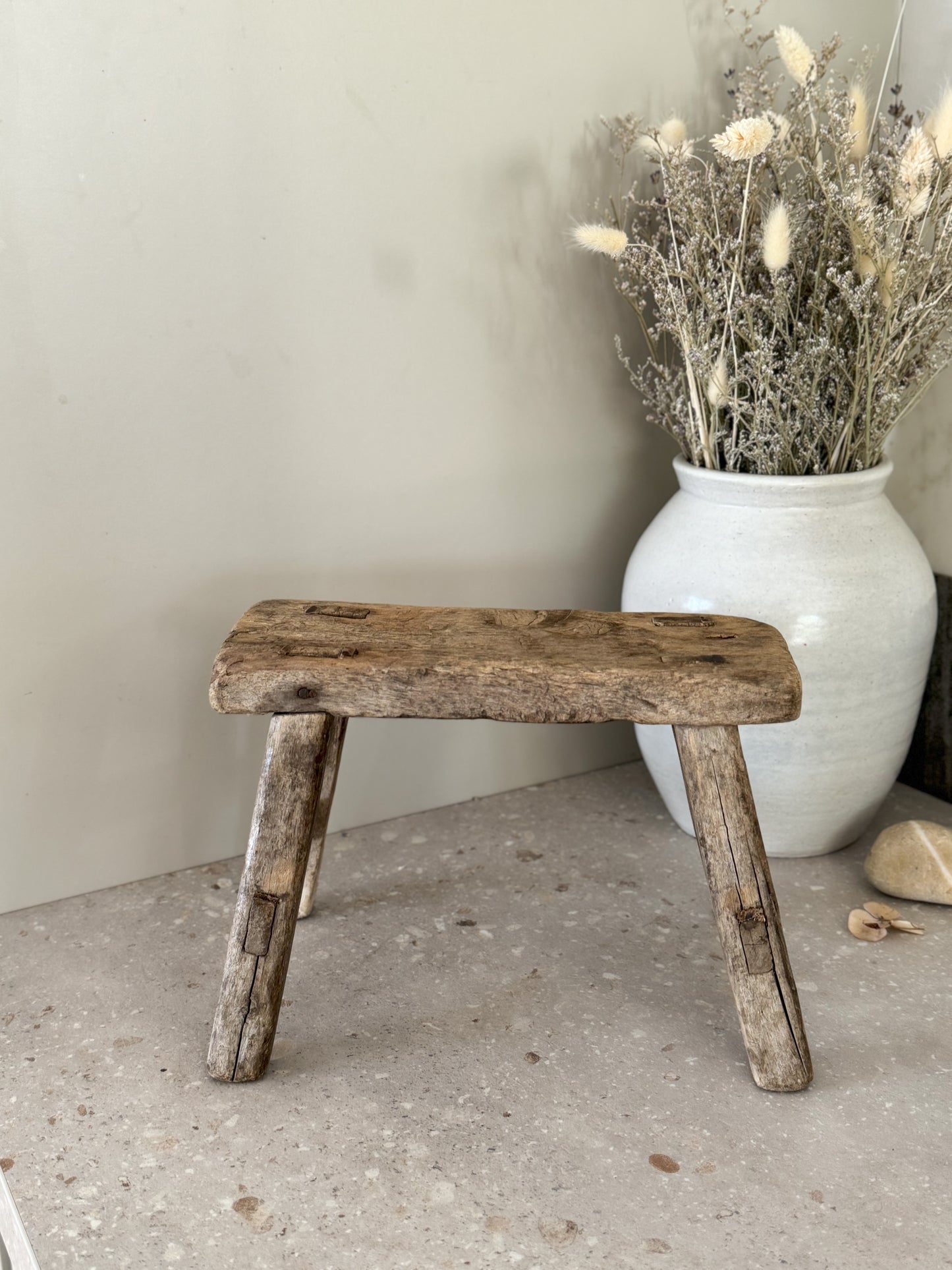 Antique Rustic Tiny Elm Stool | Riser