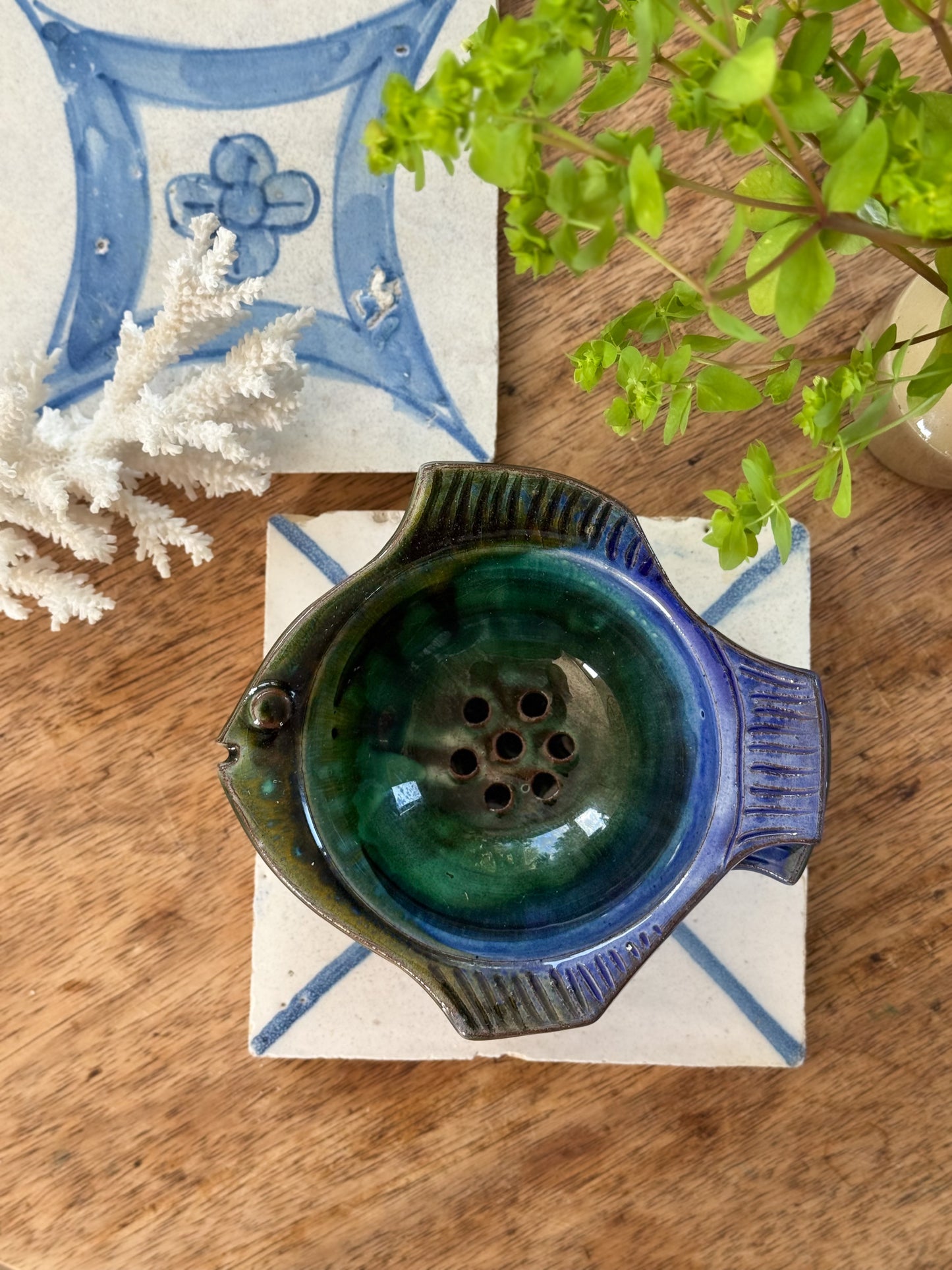 Vintage Studio Pottery Fish Soap Dish / Strainer – Two Piece
