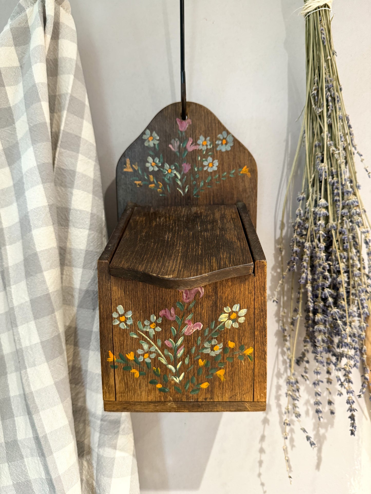 Folk Art Hand-Painted Floral Candle Box • Salt Box