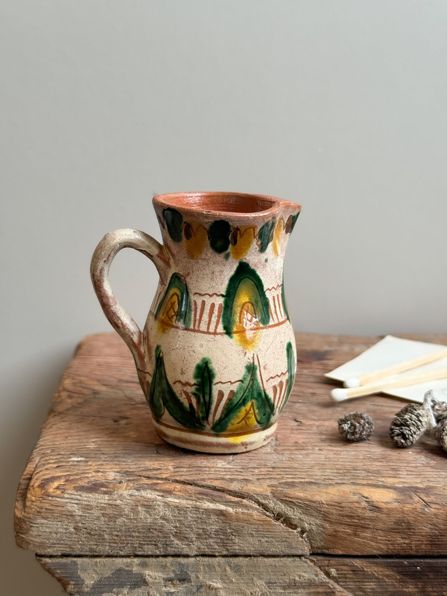 Antique Mediterranean Glazed Terracotta Miniature Creamer | Match Pot