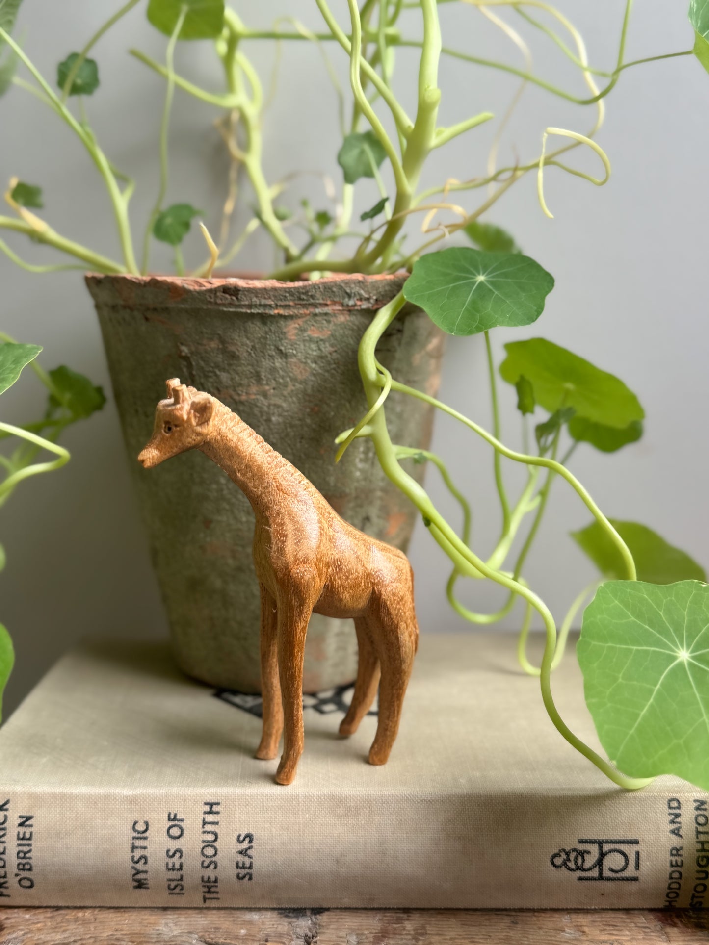 Hand-Carved Wooden Giraffe, Vintage Folk Art Figurine