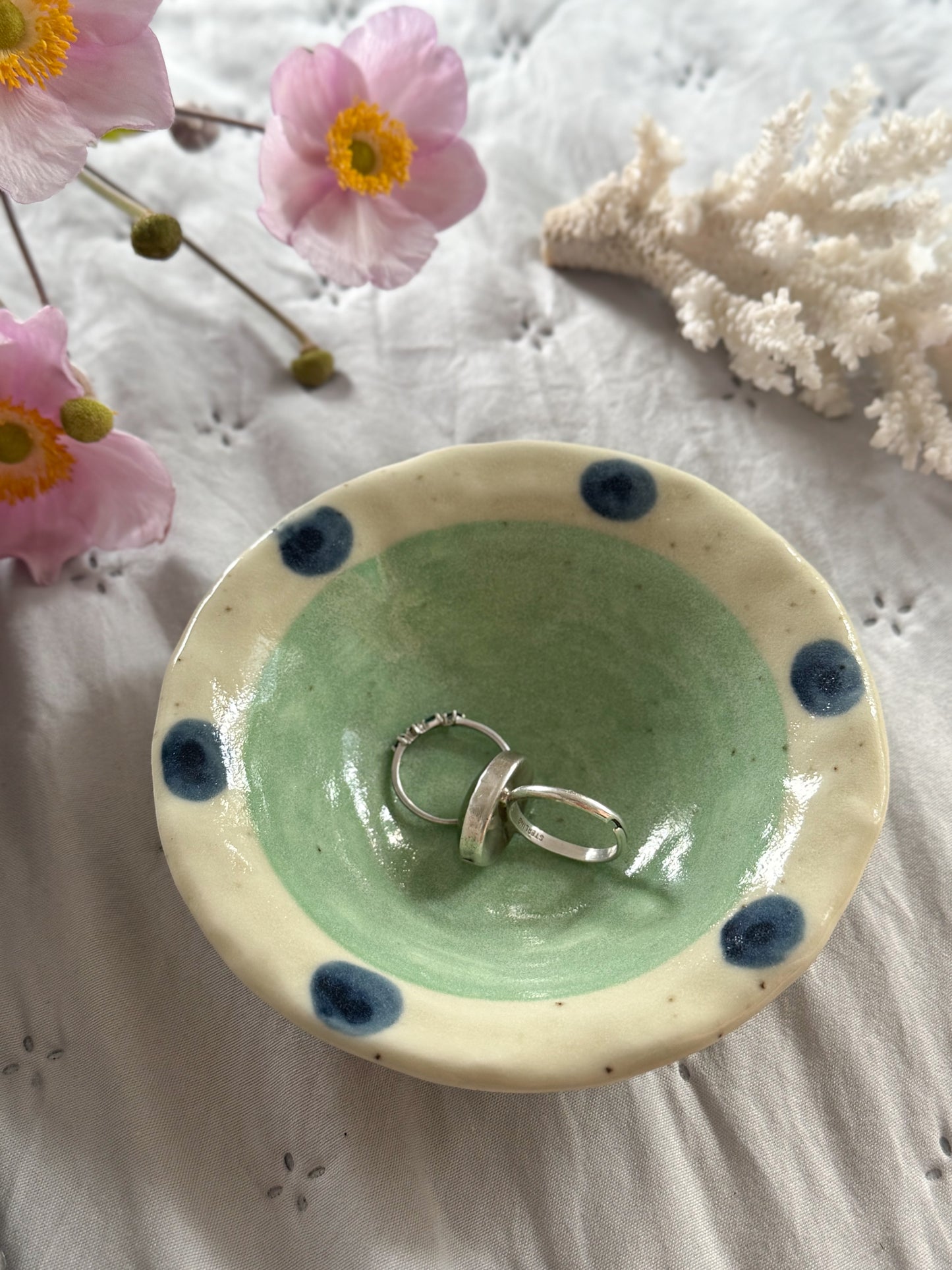 Vintage Studio Pottery Polka Dot Trinket Dish