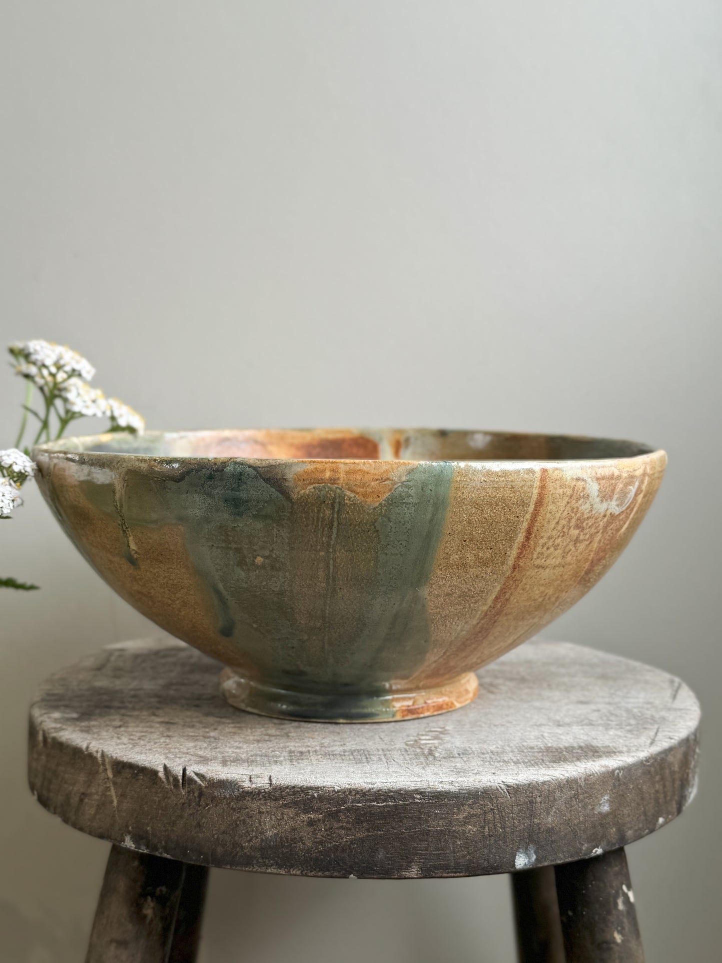 Welsh Studio Pottery Drip Glaze Pedestal Bowl