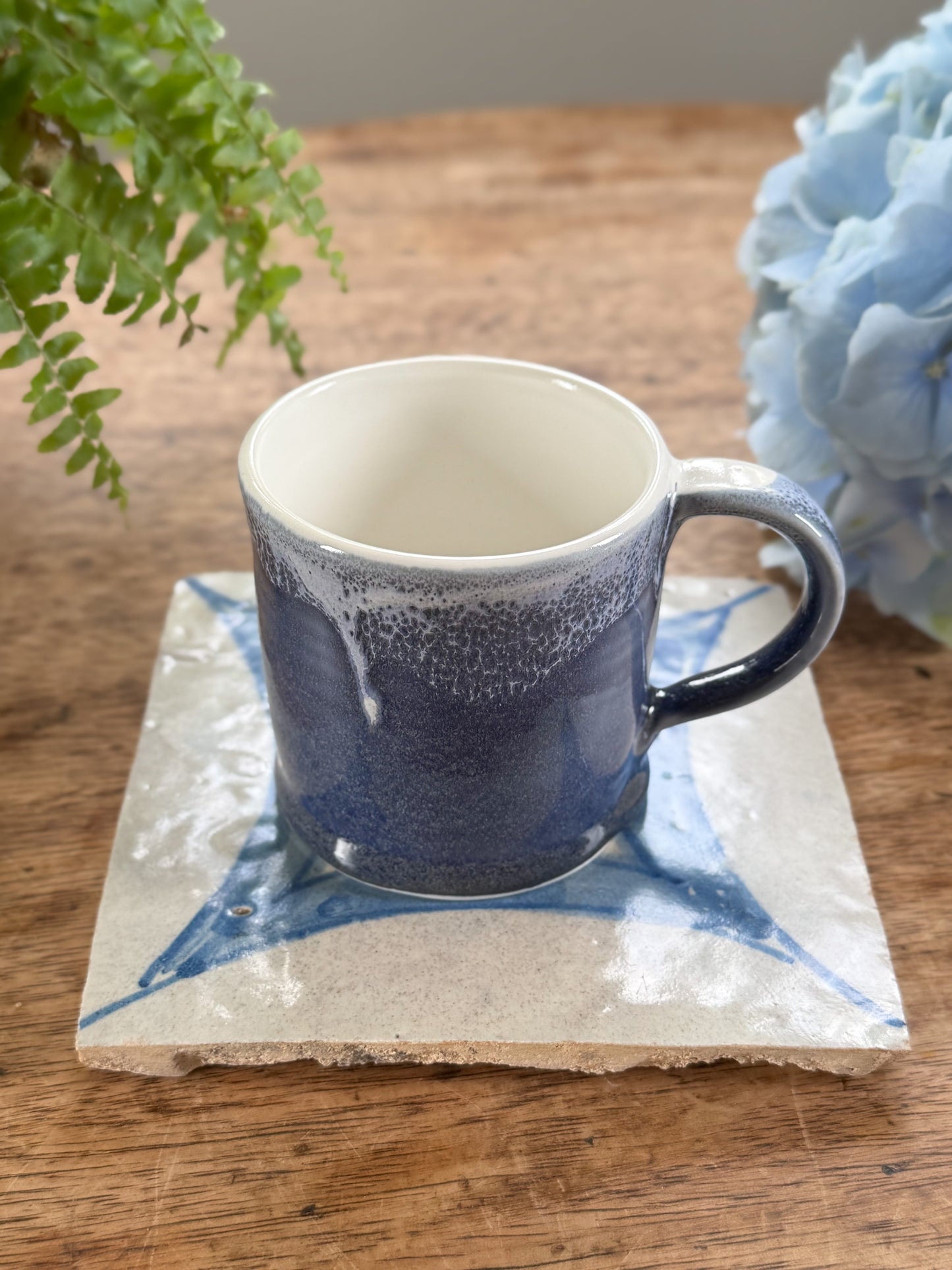 Studio Pottery Mug • Deep Blue Drip Glaze
