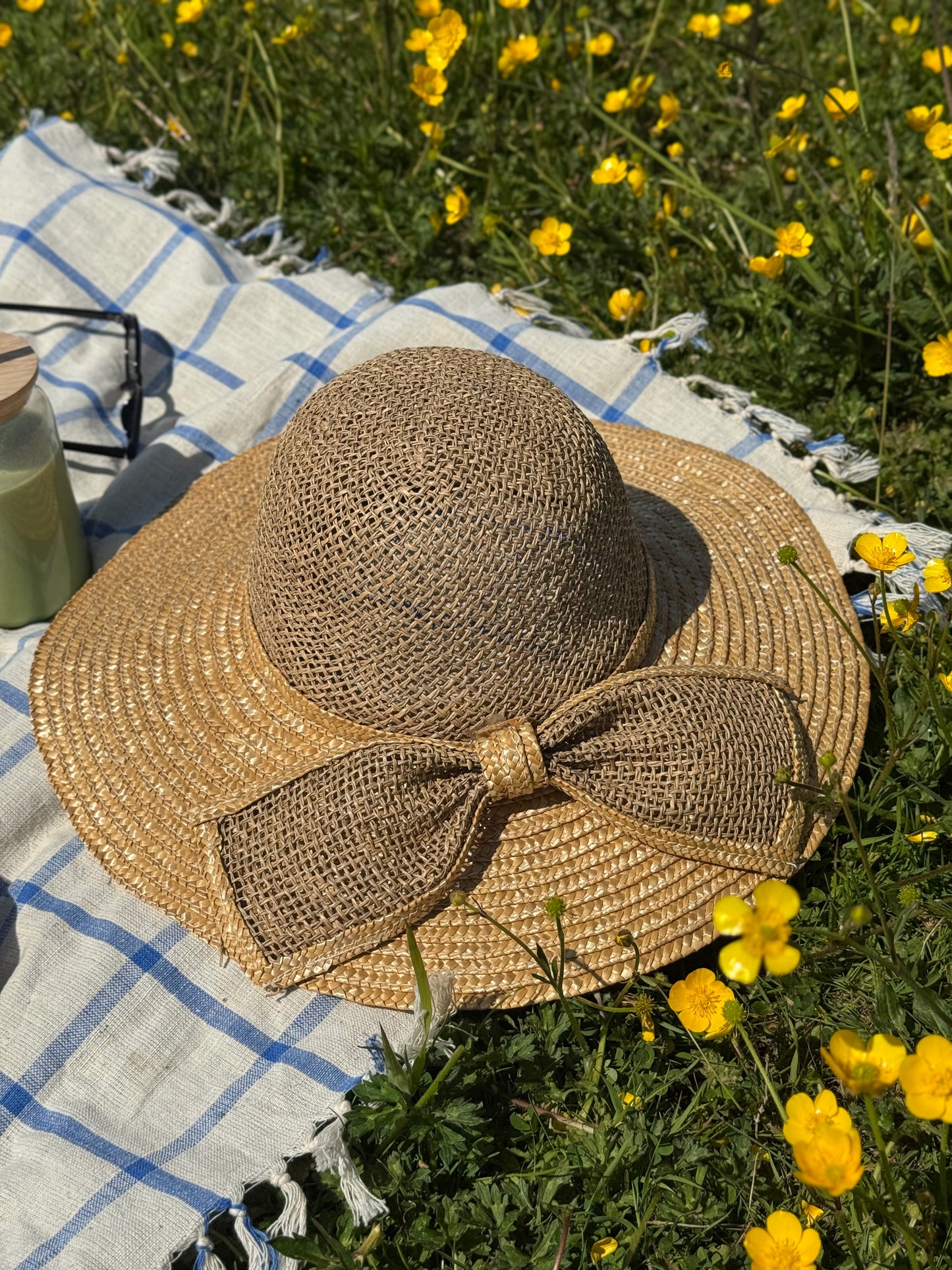 Vintage Wicker Sun Hat with Bow Detail