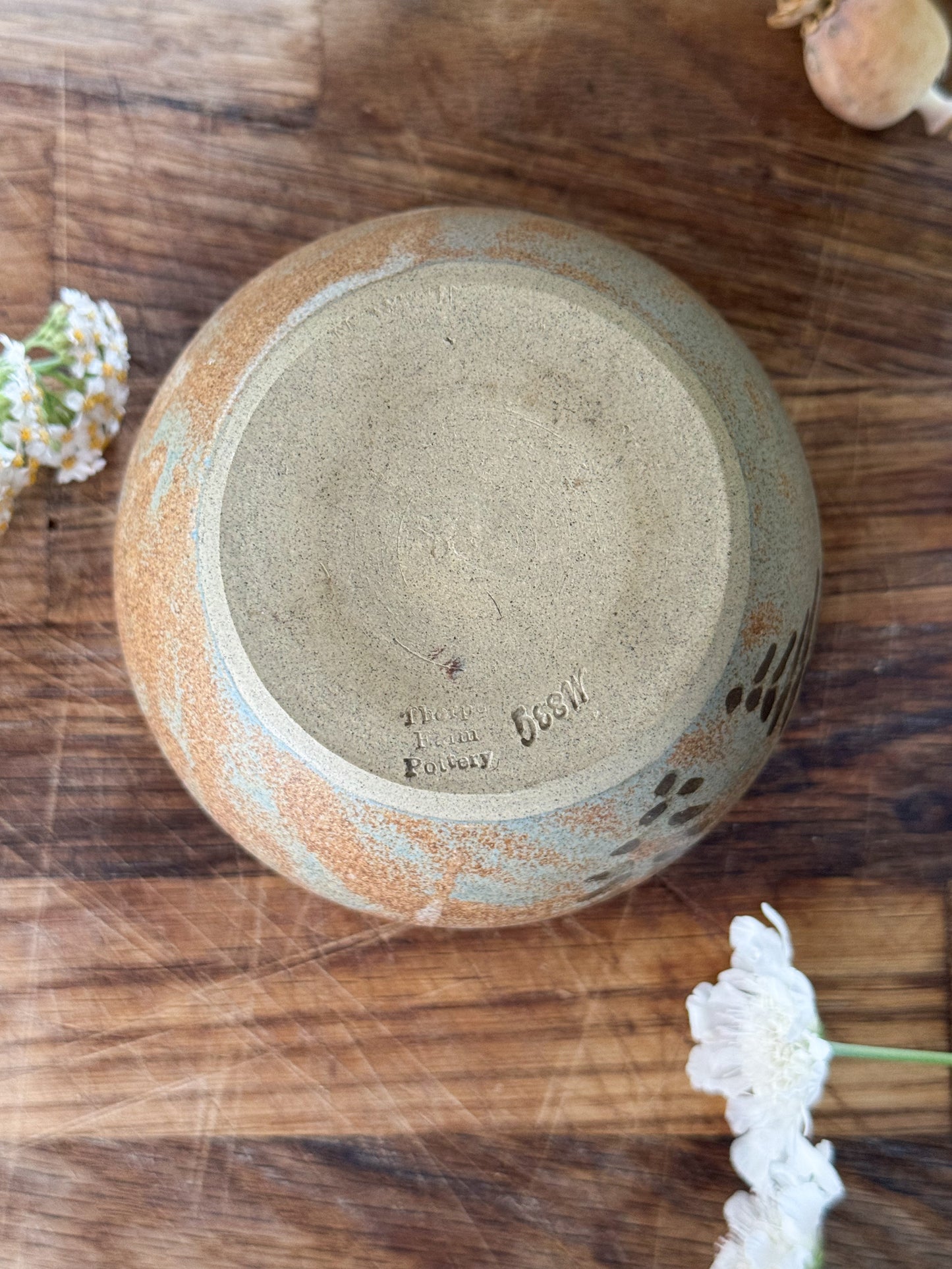 Vintage Thorpe Farm Pottery Bowl with Fern Motif