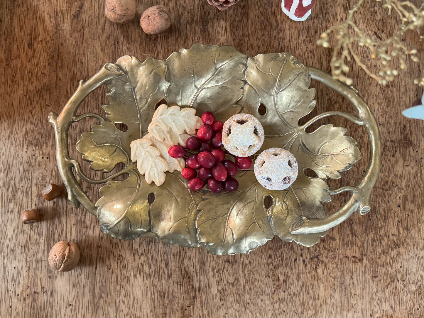 Antique Art Nouveau Solid Brass Leaf Serving Dish