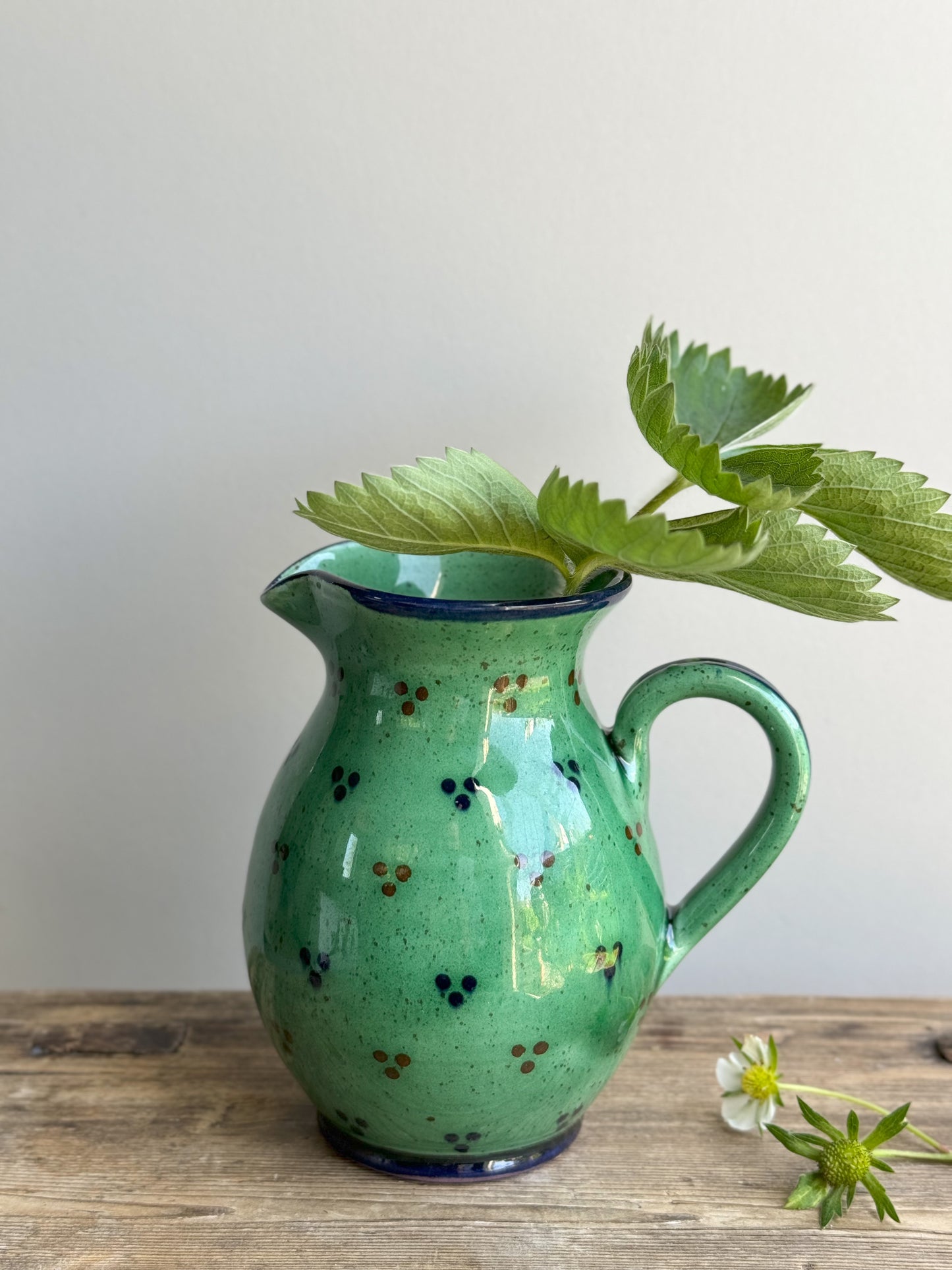 Studio Pottery Green Glazed Polka Dot Creamer