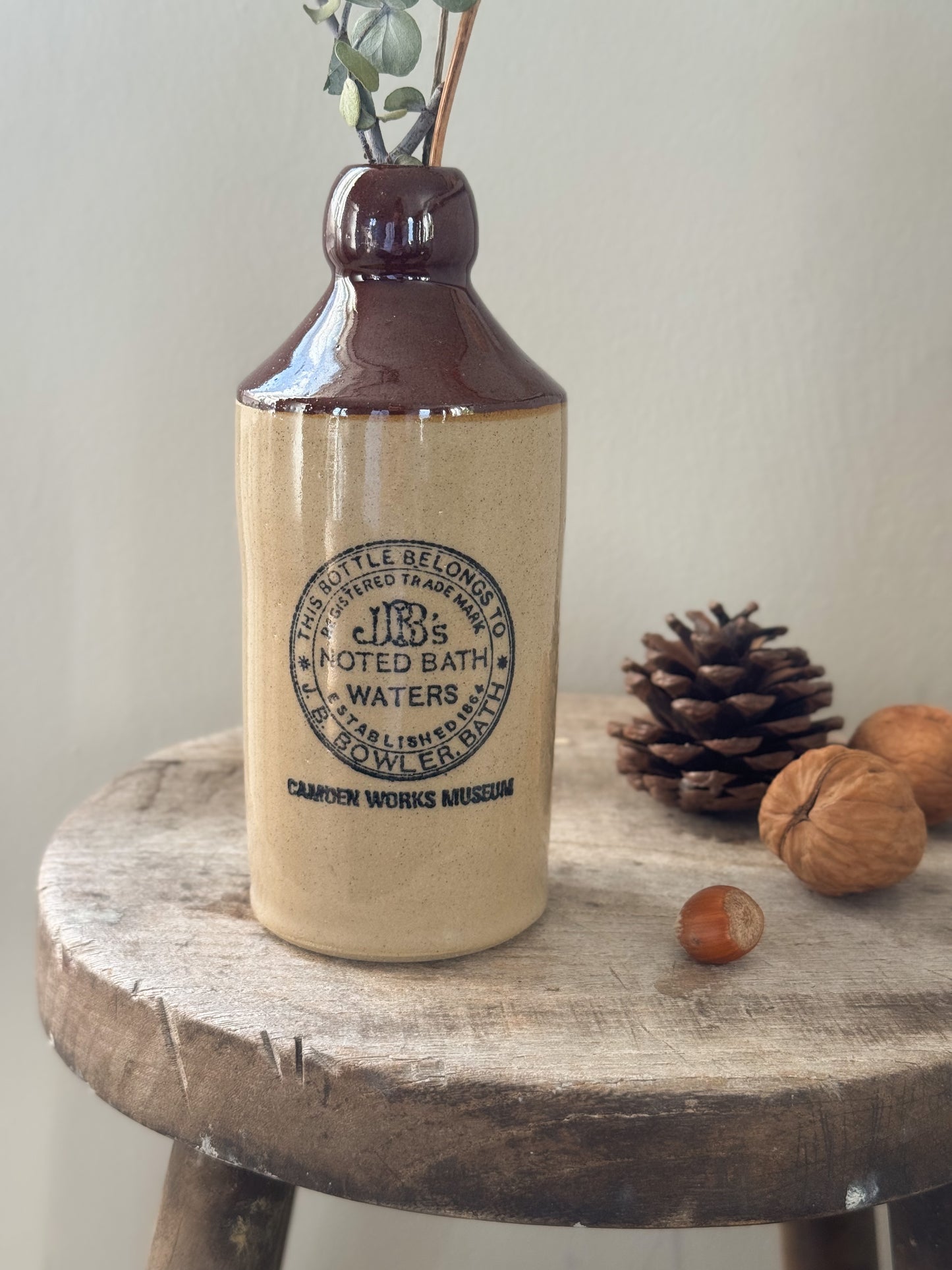 Vintage Stoneware Ginger Beer Bottle - J.B’s Noted Bath Waters