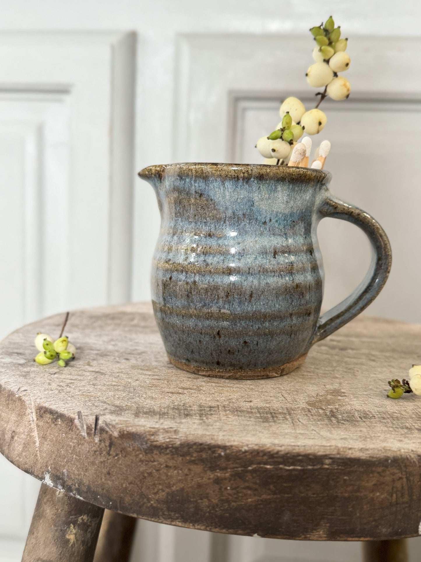 Vintage Blue & Olive Green Studio Pottery Creamer