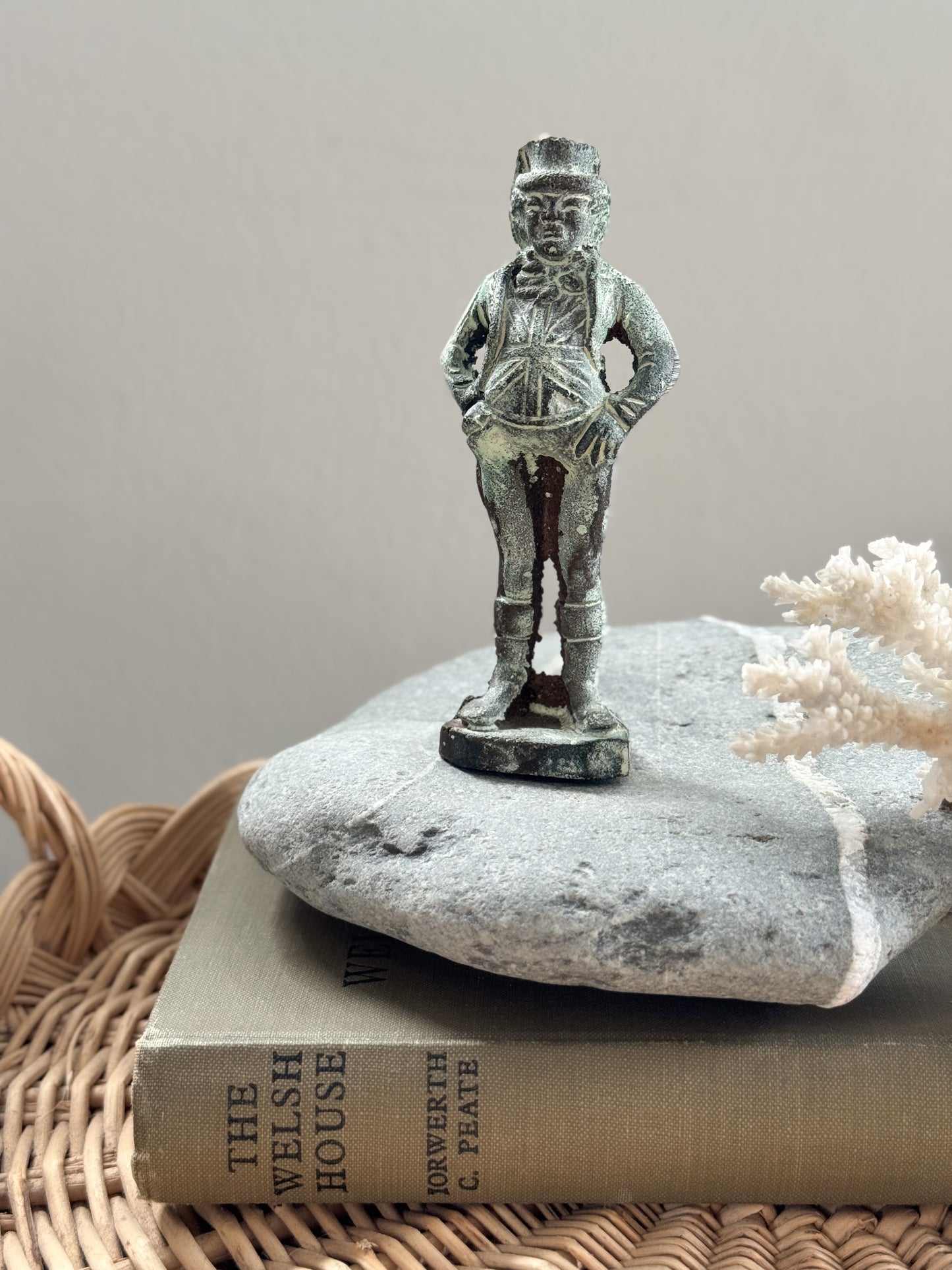Vintage Solid Brass Gentleman Figurine with Natural Verdigris