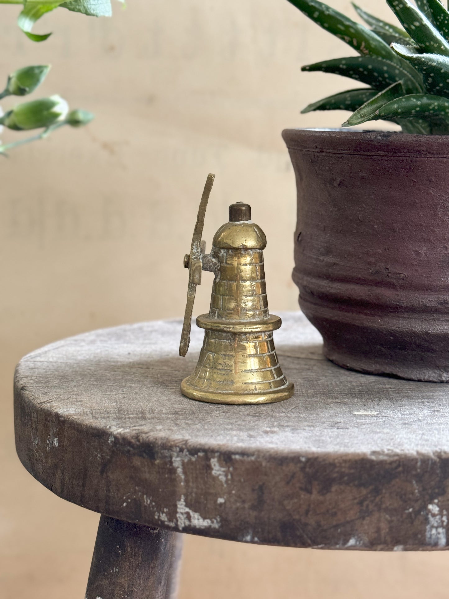 Small Vintage Solid Brass Windmill