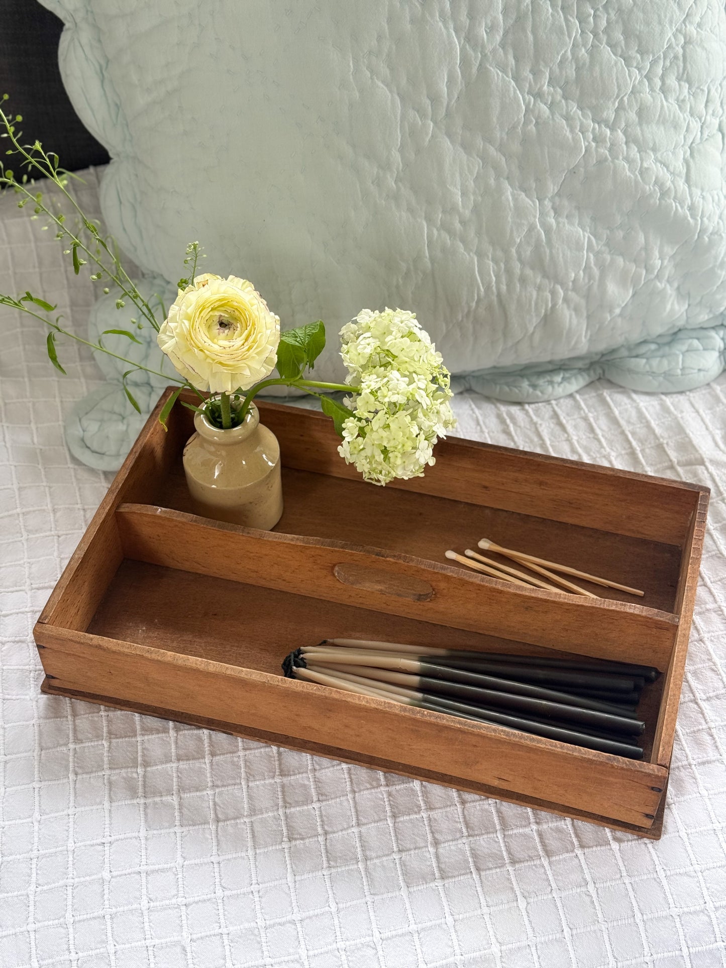 Vintage Handmade Wooden Sectional Trug • Handled Caddy