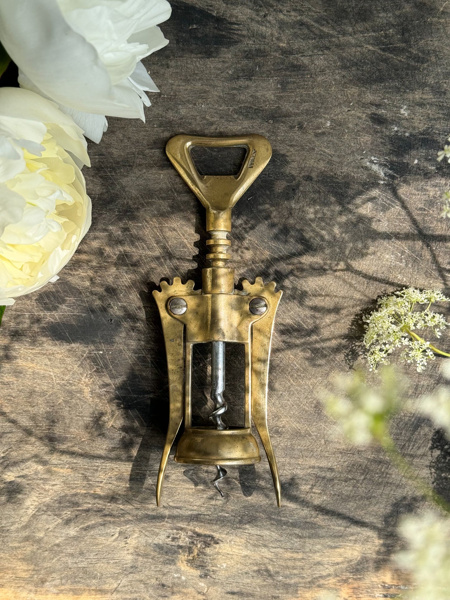 Vintage Italian Brass Dual Action Cork Screw / Bottle Opener
