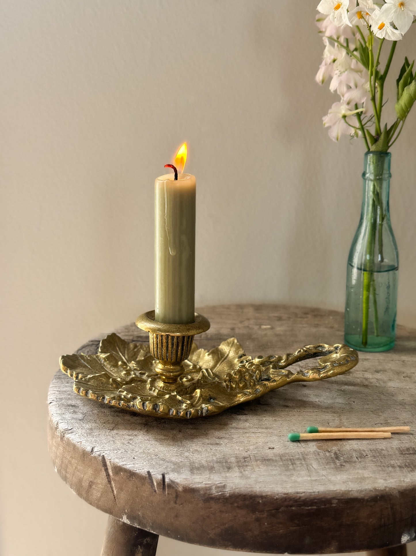 Vintage Solid Brass Leaf Chamberstick