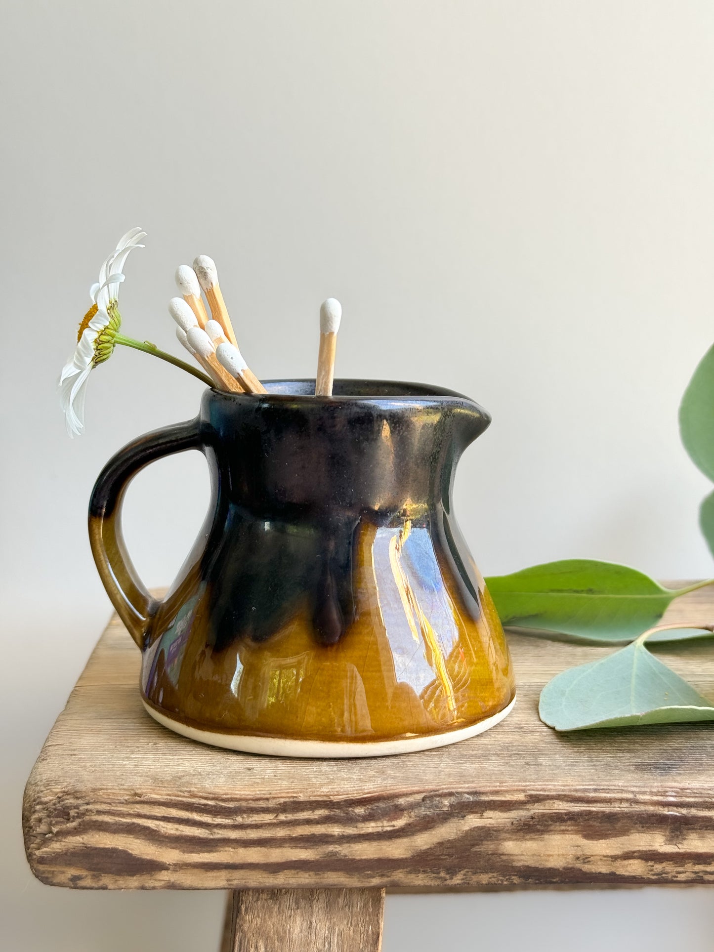 Vintage Welsh Studio Pottery Beddgelert Brown Drip Glaze Creamer
