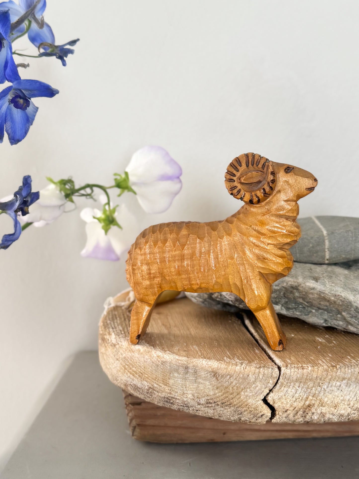Vintage Hand-Carved Wooden Ram