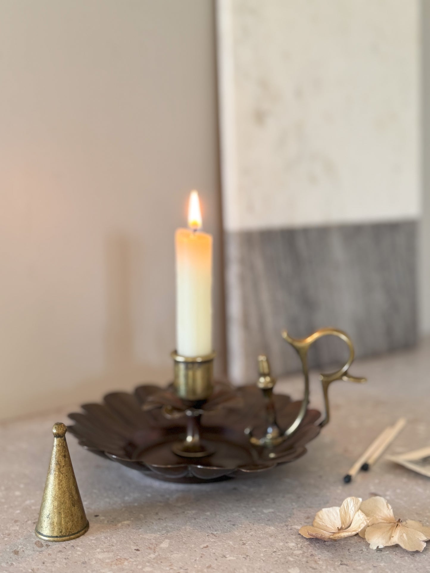 Antique Scalloped Brass & Copper Chamberstick with Snuffer