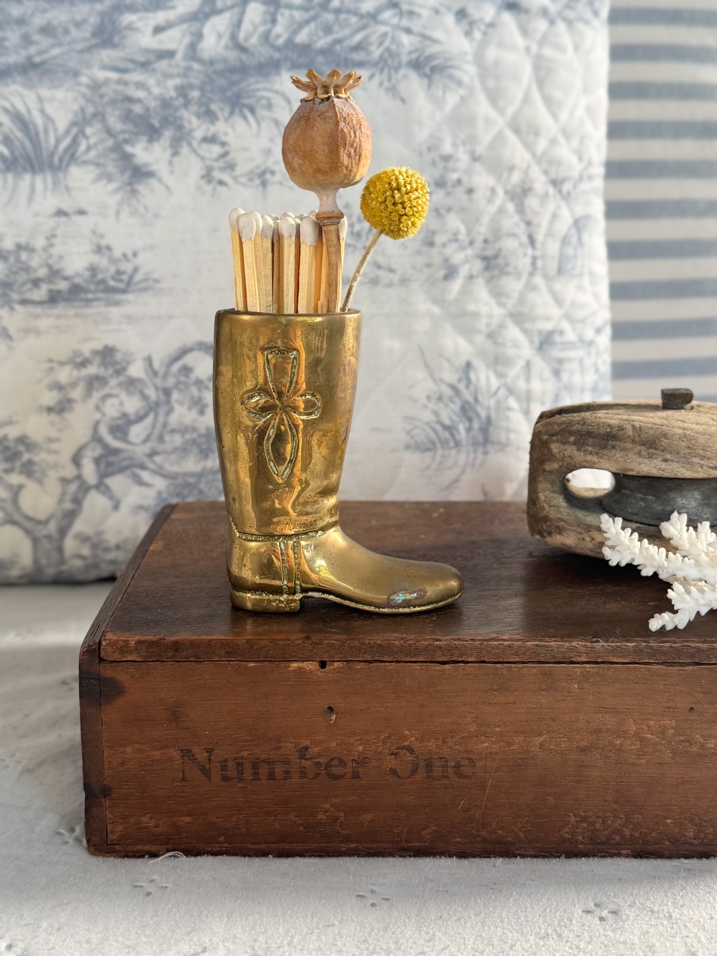 Vintage Solid Brass Boot Match Holder