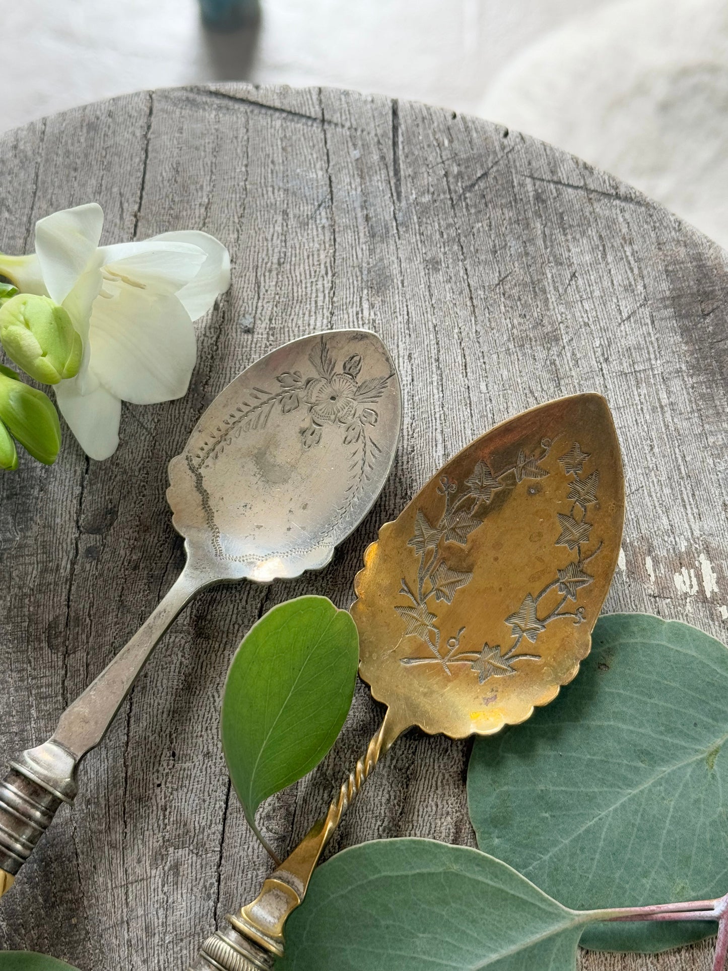 Pair of Antique Silver Plated Bone Handled Spoons
