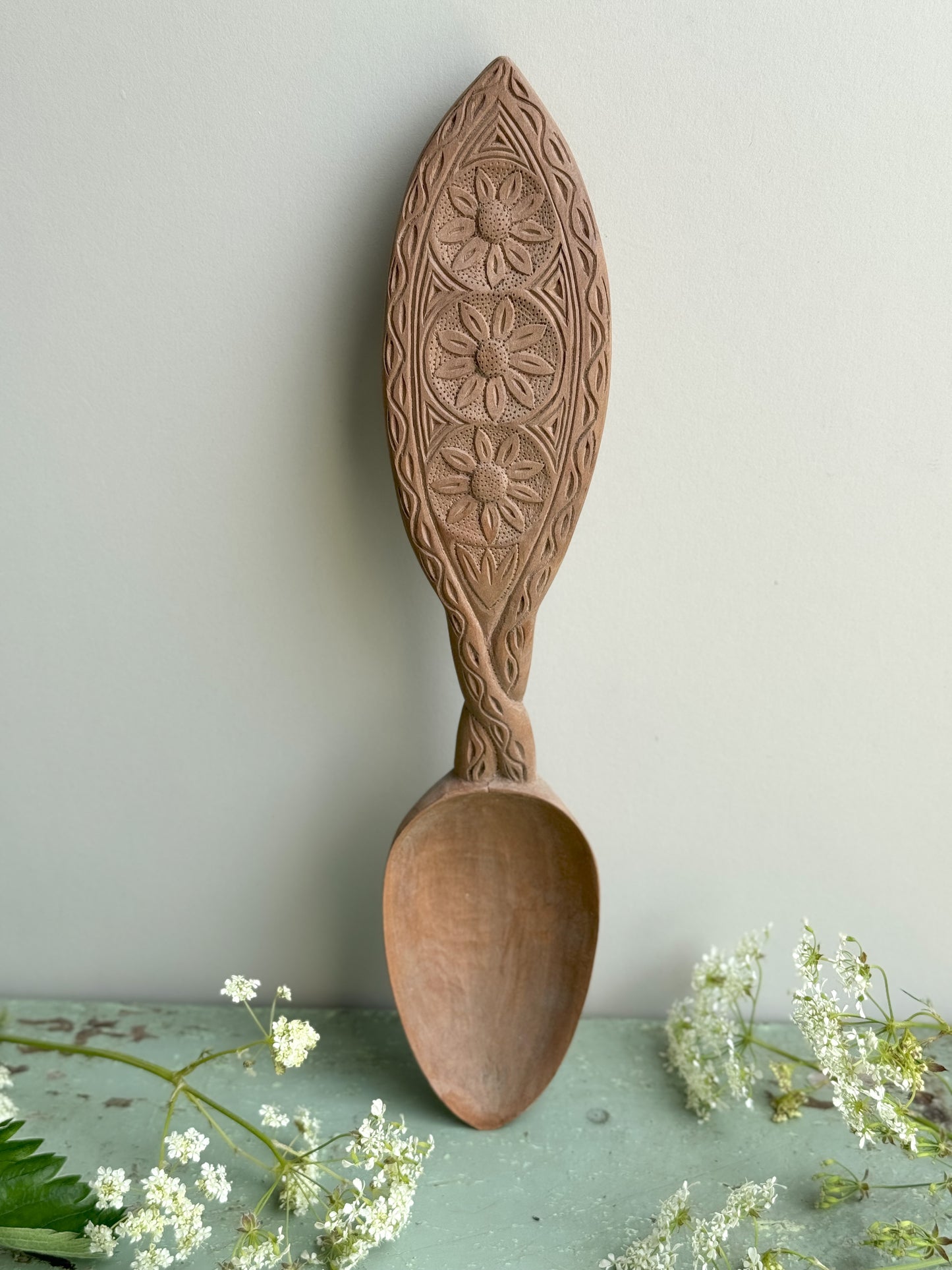 Hand-Carved Floral Wooden Spoon