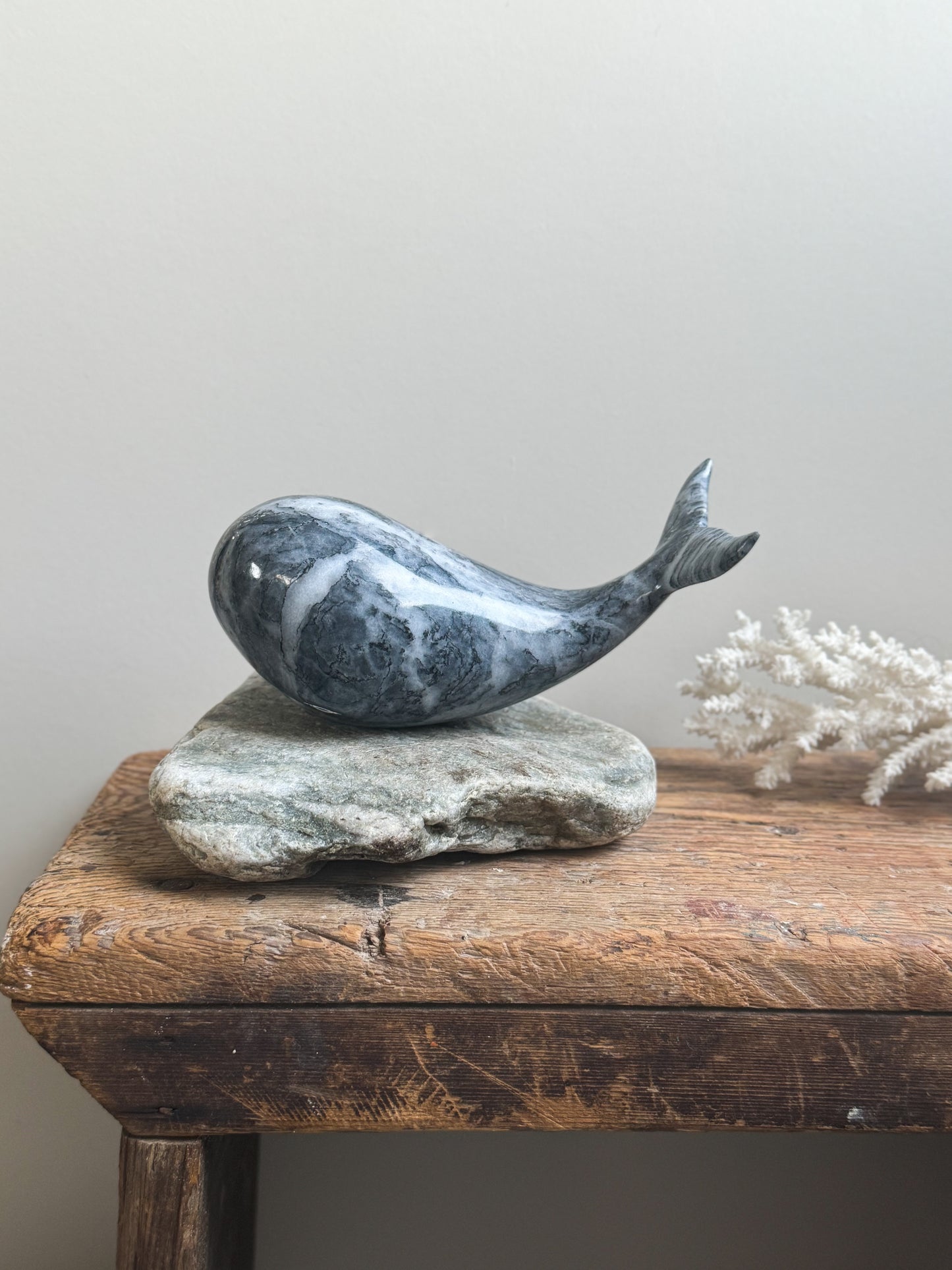 Vintage Hand-Carved & Polished Black Onyx Whale