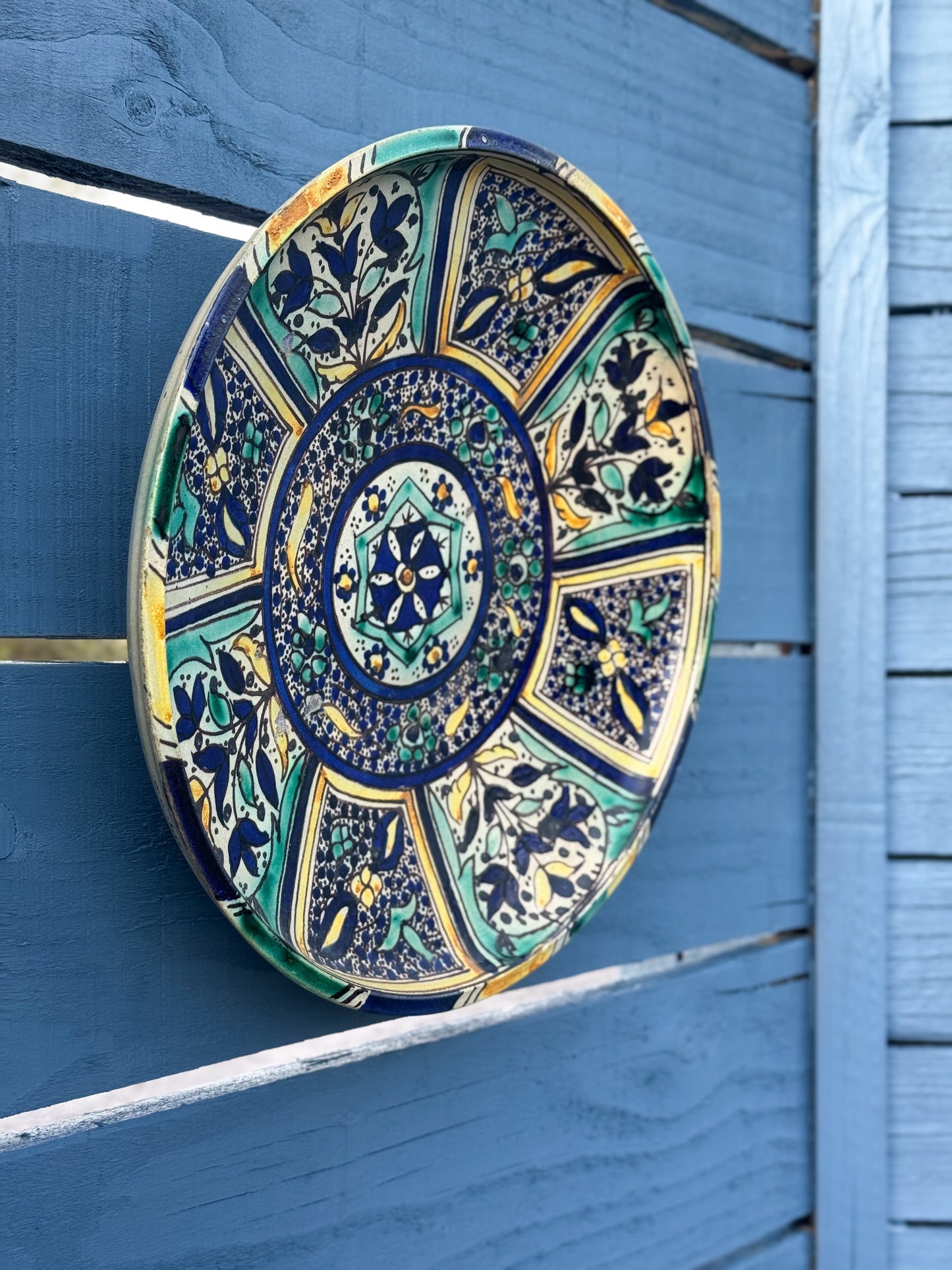 Vintage Hand-Painted Moroccan Wall Plate - Fez Region