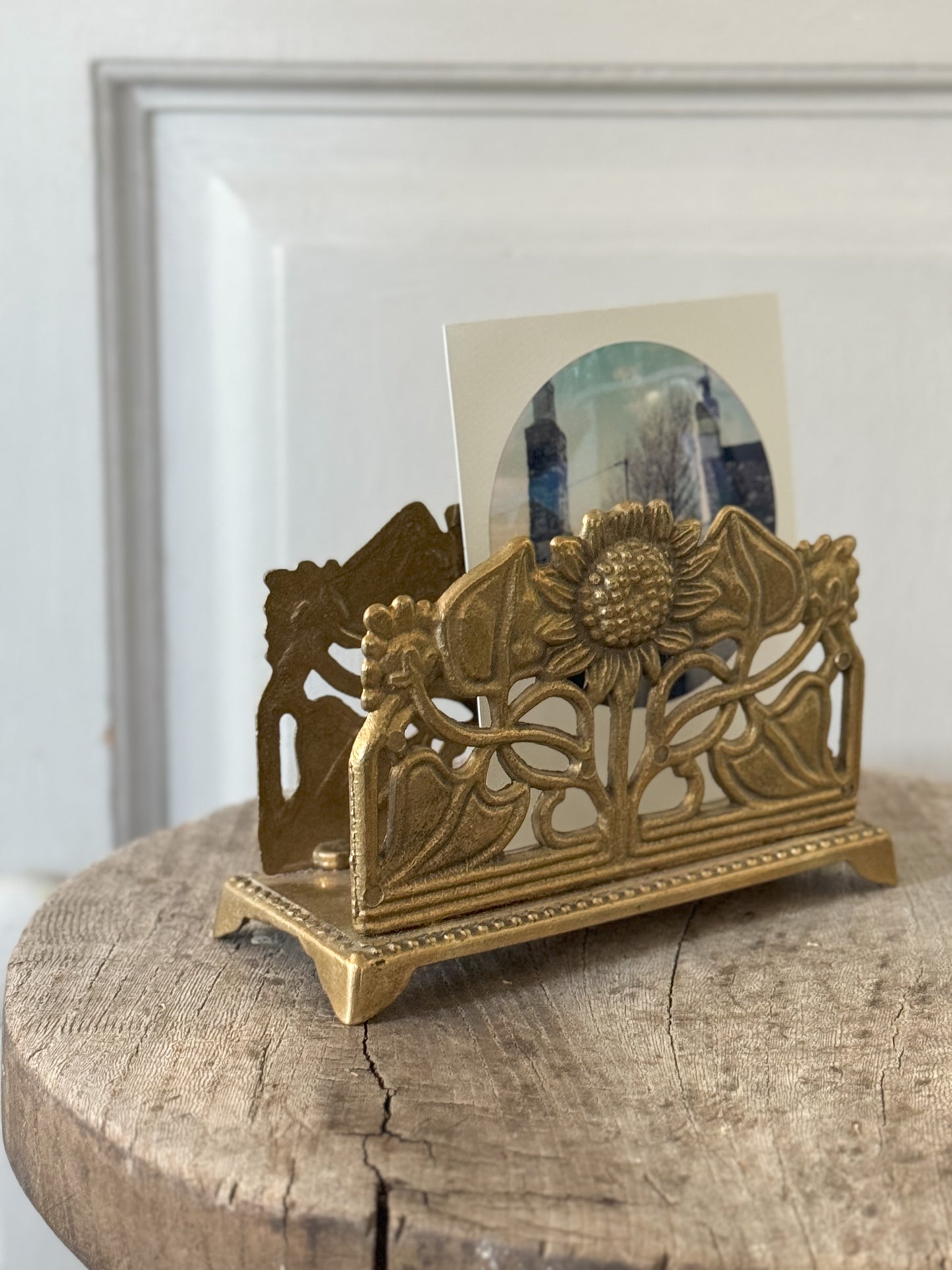 Vintage Brass Sunflower Letter Rack