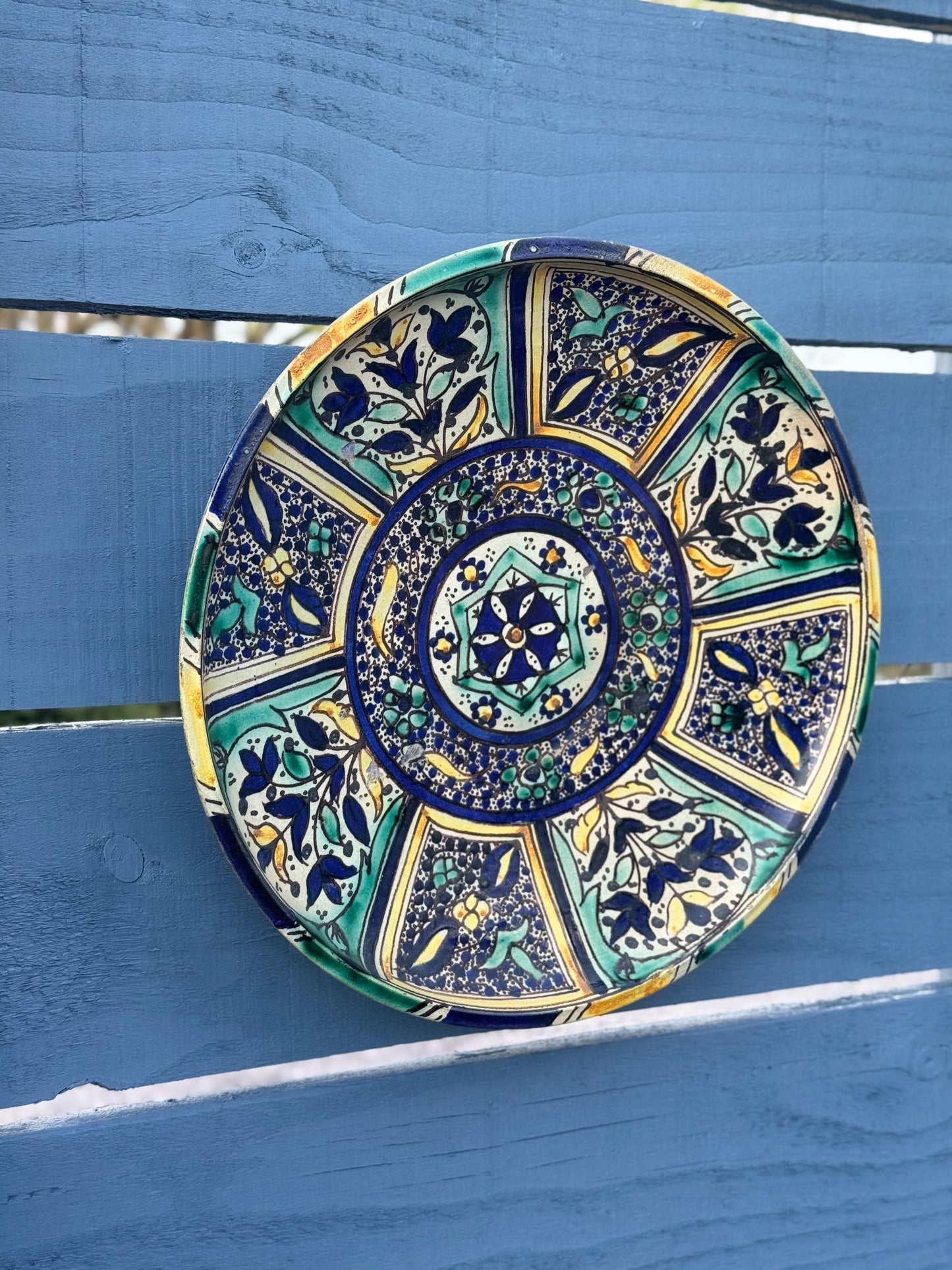Vintage Hand-Painted Moroccan Wall Plate - Fez Region