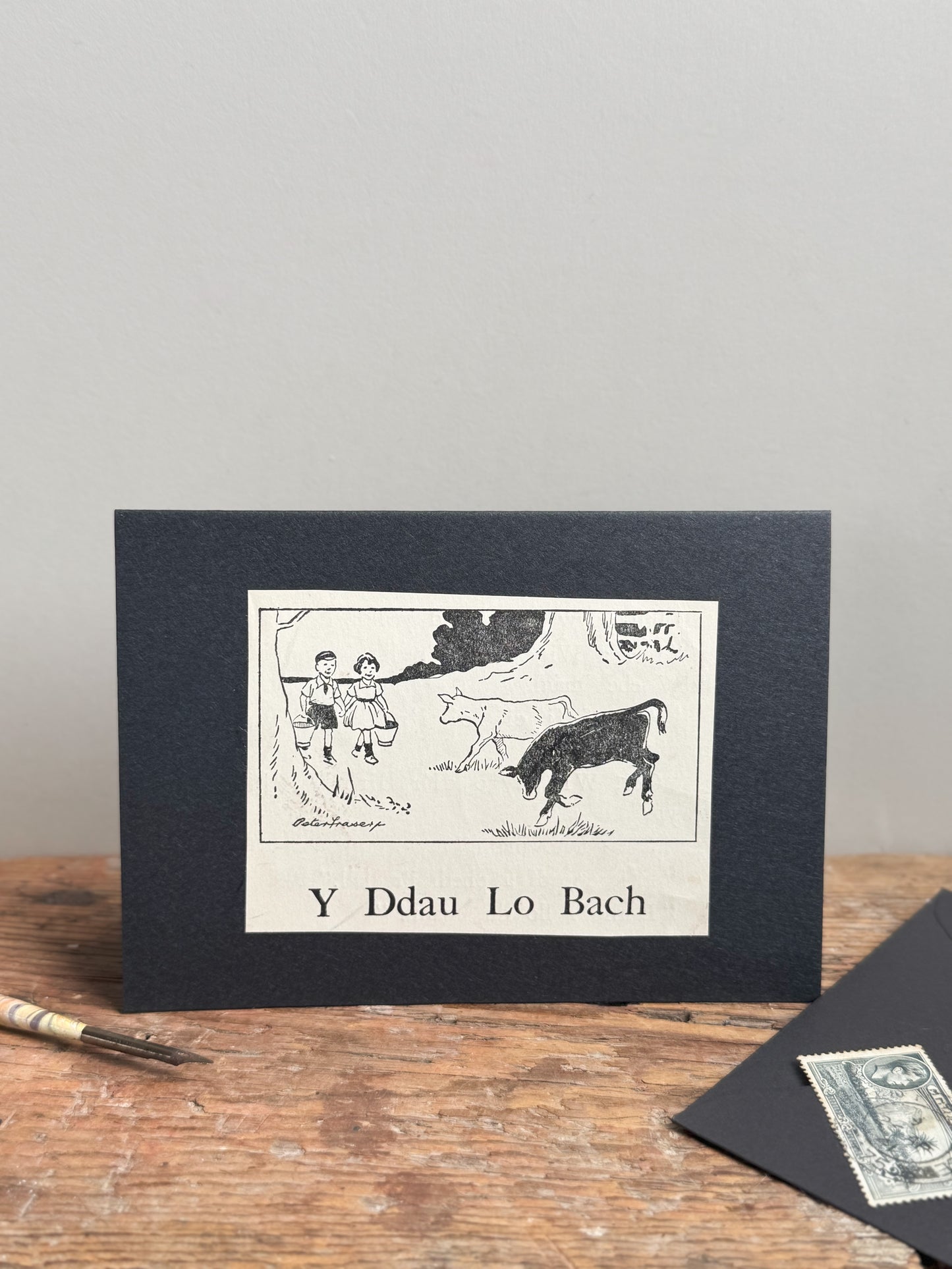 Handmade Hiraeth Vintage Illustration Greeting Card ‘Y Ddau Lo Bach’ • A6