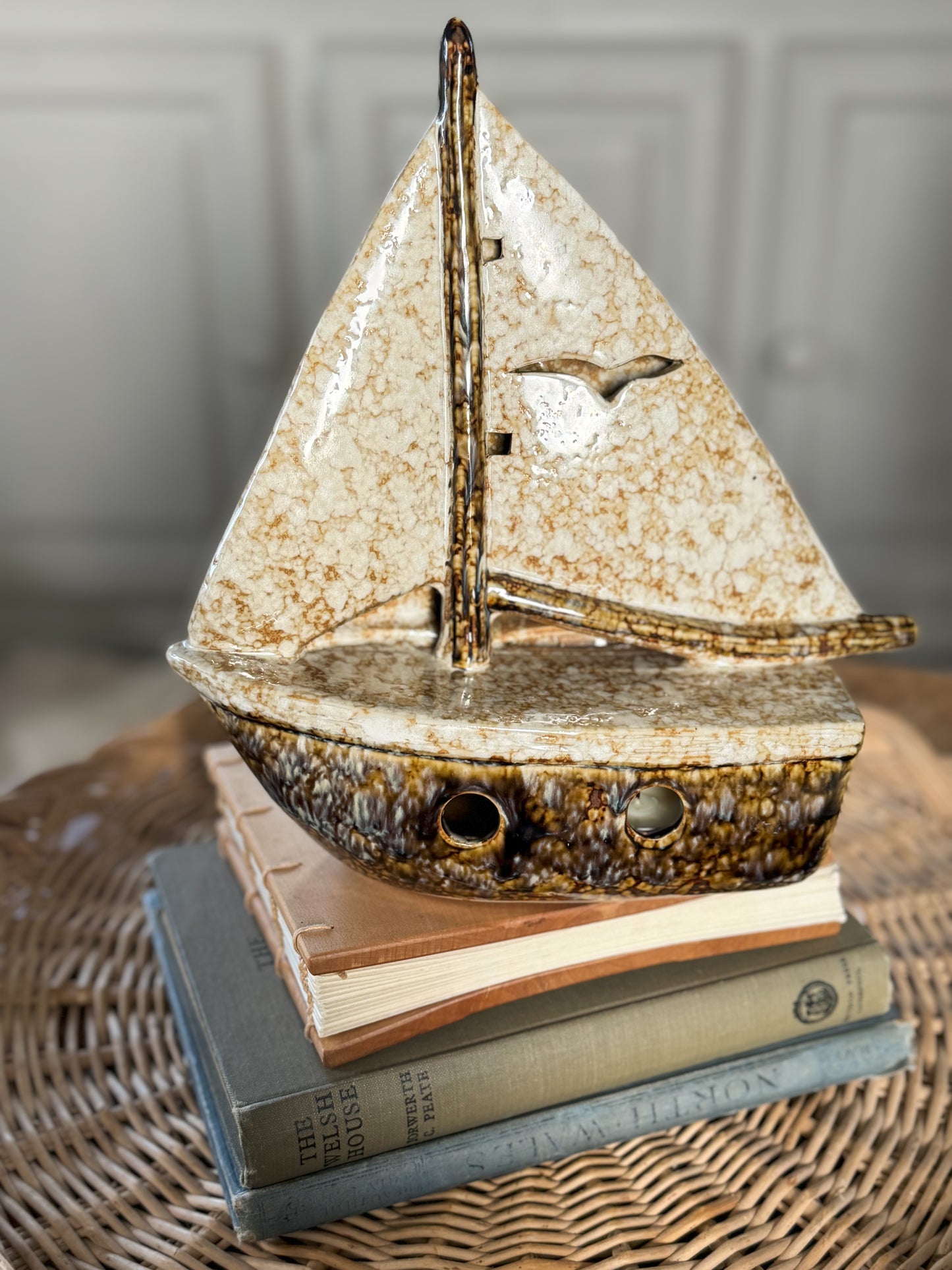 Vintage Studio Pottery Sailing Boat Sculpture | Tealight Holder