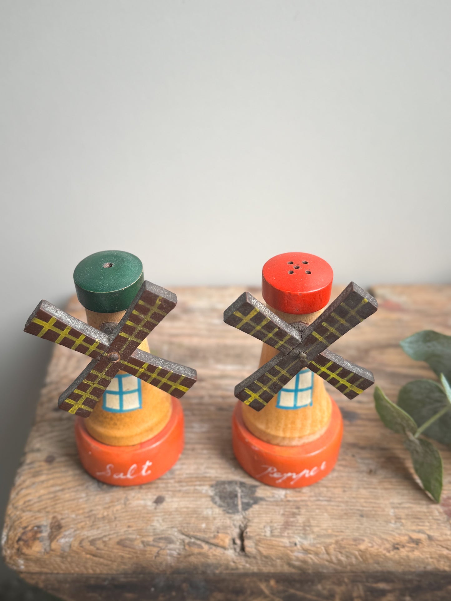 Vintage Wooden Windmill Salt & Pepper Shakers