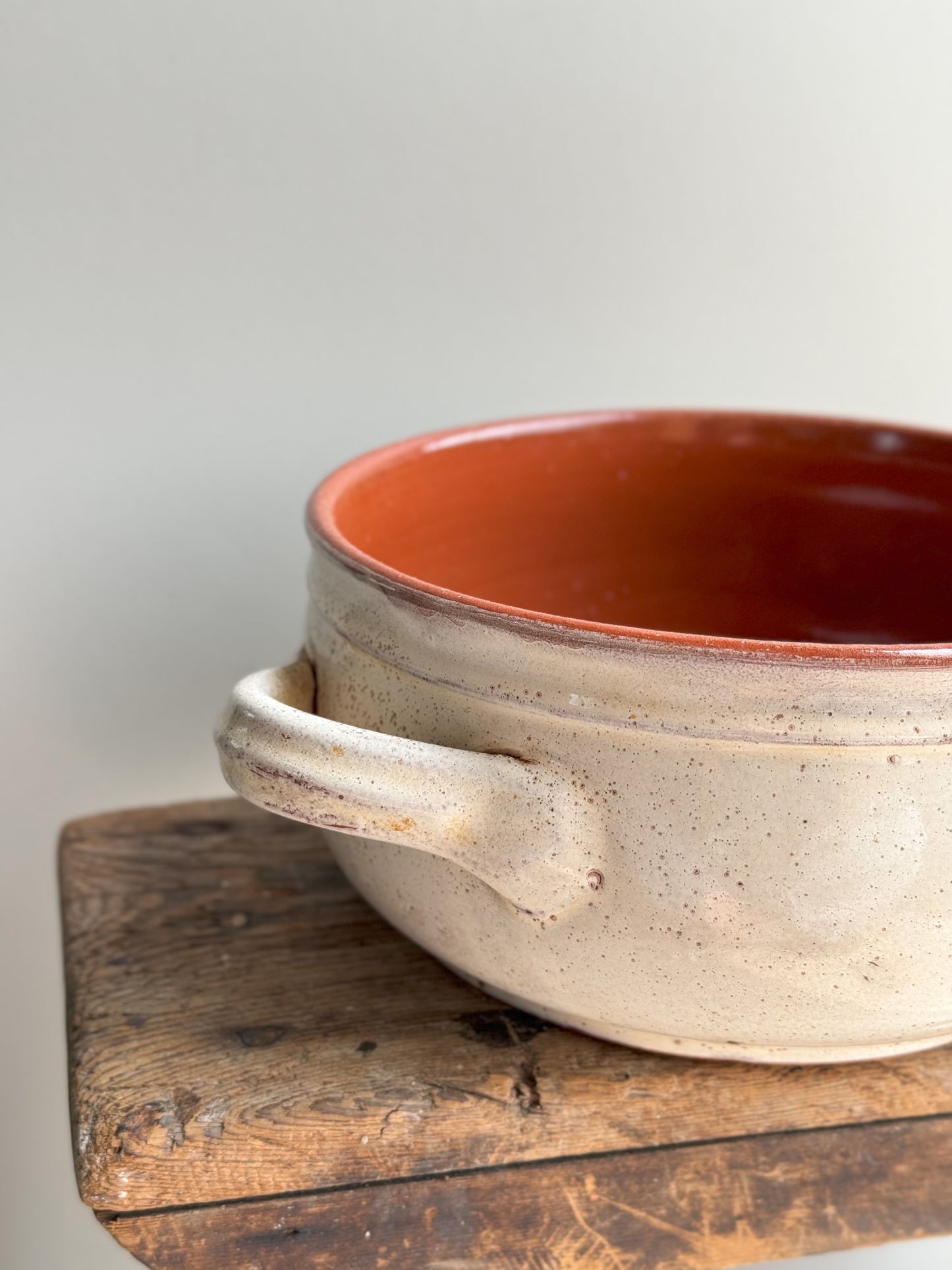 Large Studio Pottery Speckled Glaze Handled Pot