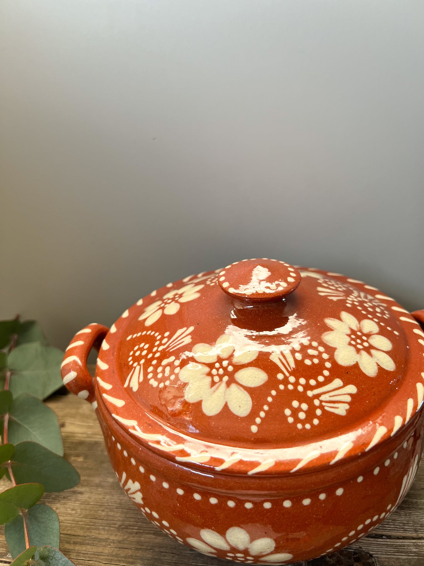 Portuguese Cevalfer Floral Slipware Crock Pot
