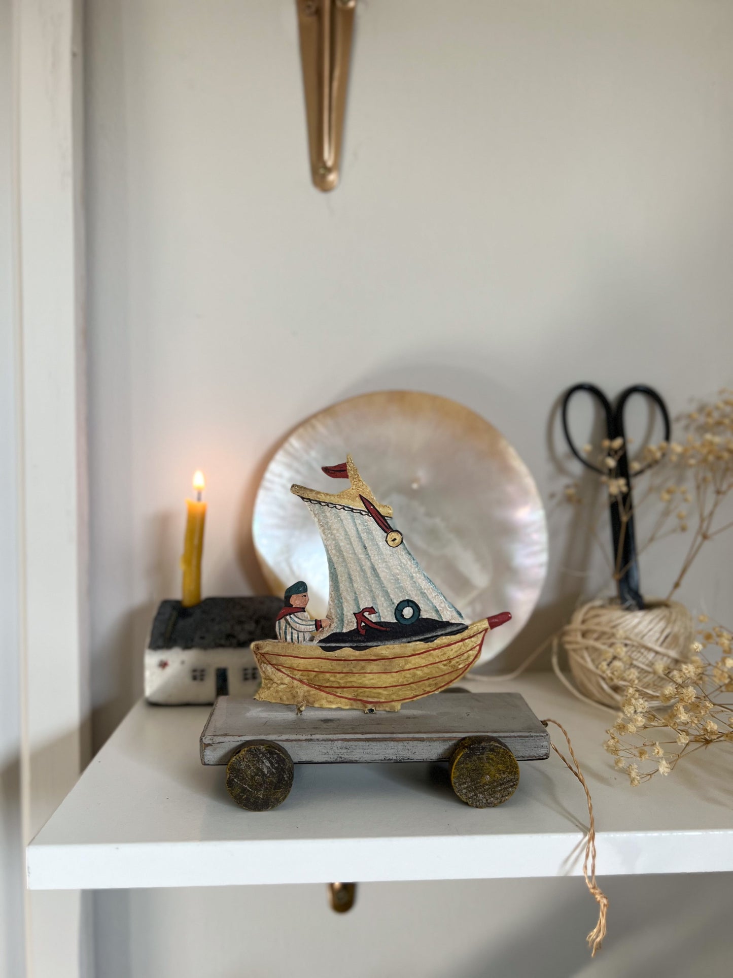 Vintage Wood & Tin Pull Along Sailor